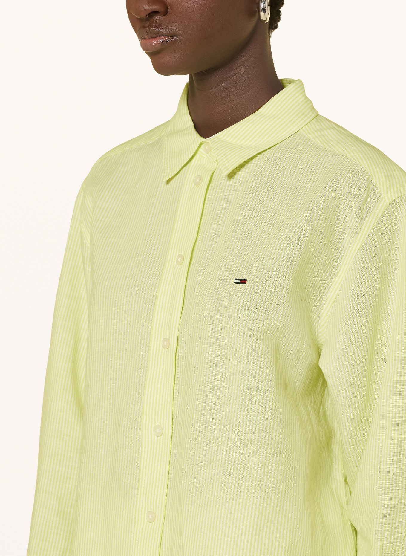 TOMMY JEANS Hemdbluse mit Leinen: NEONGRÜN / WEISS