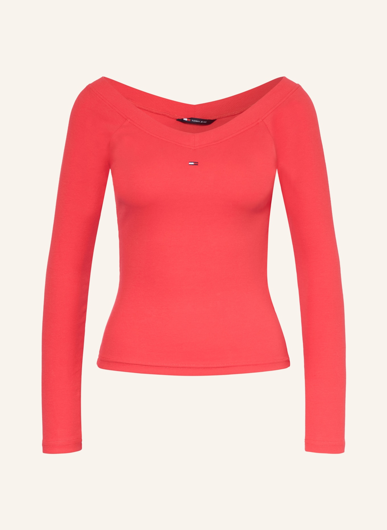 TOMMY JEANS Tričko s odhalenými rameny: ČERVENÁ