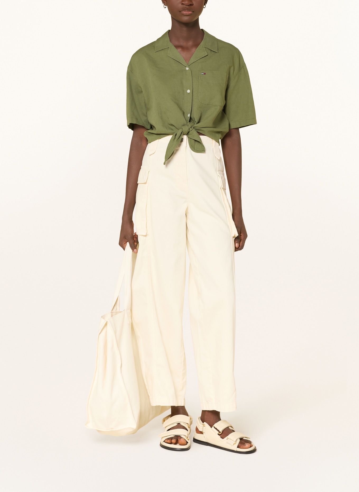 TOMMY JEANS Blouse en lin: OLIVE