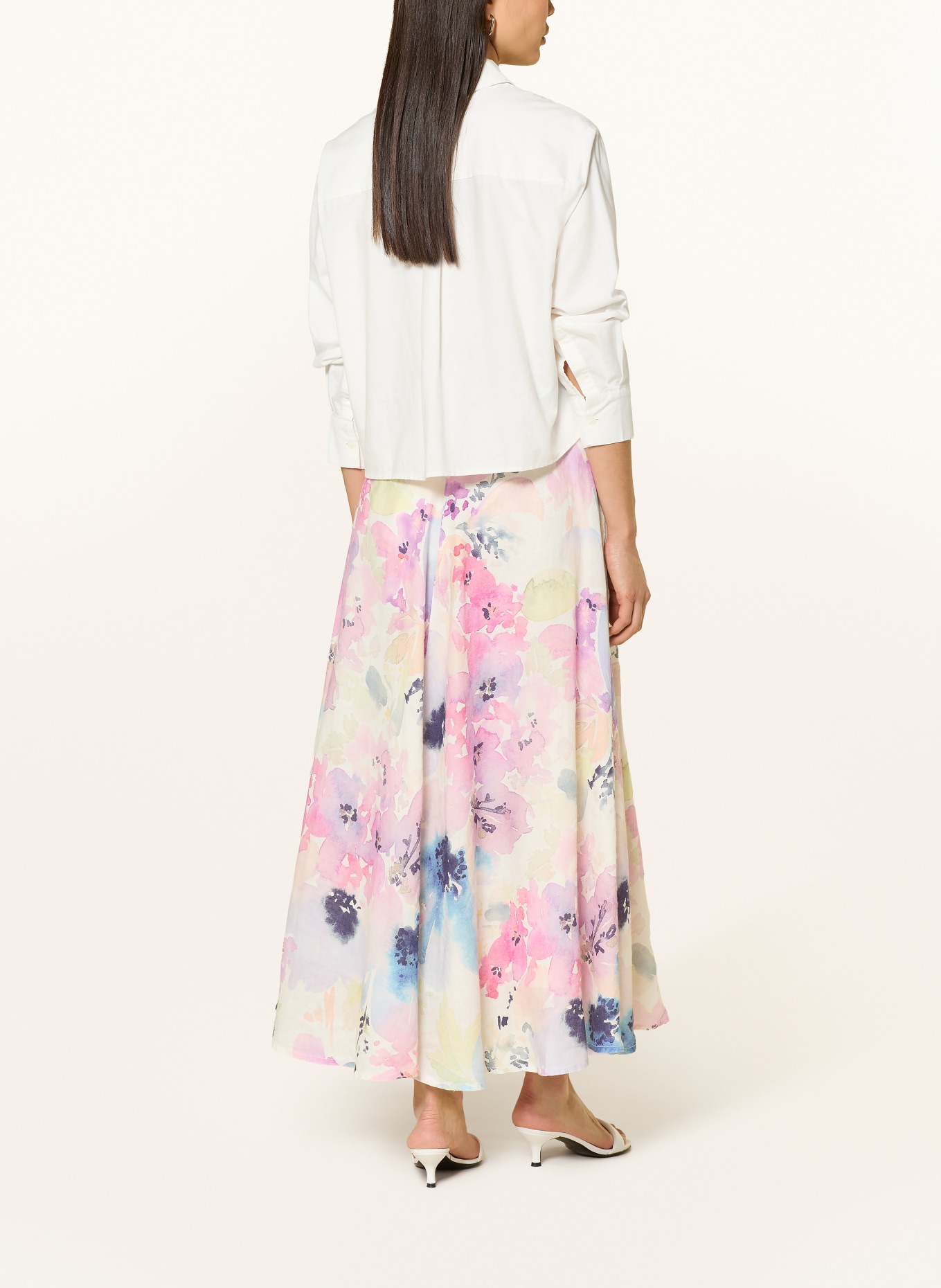 120%lino Leinenrock: LILA / CREME / BLAU