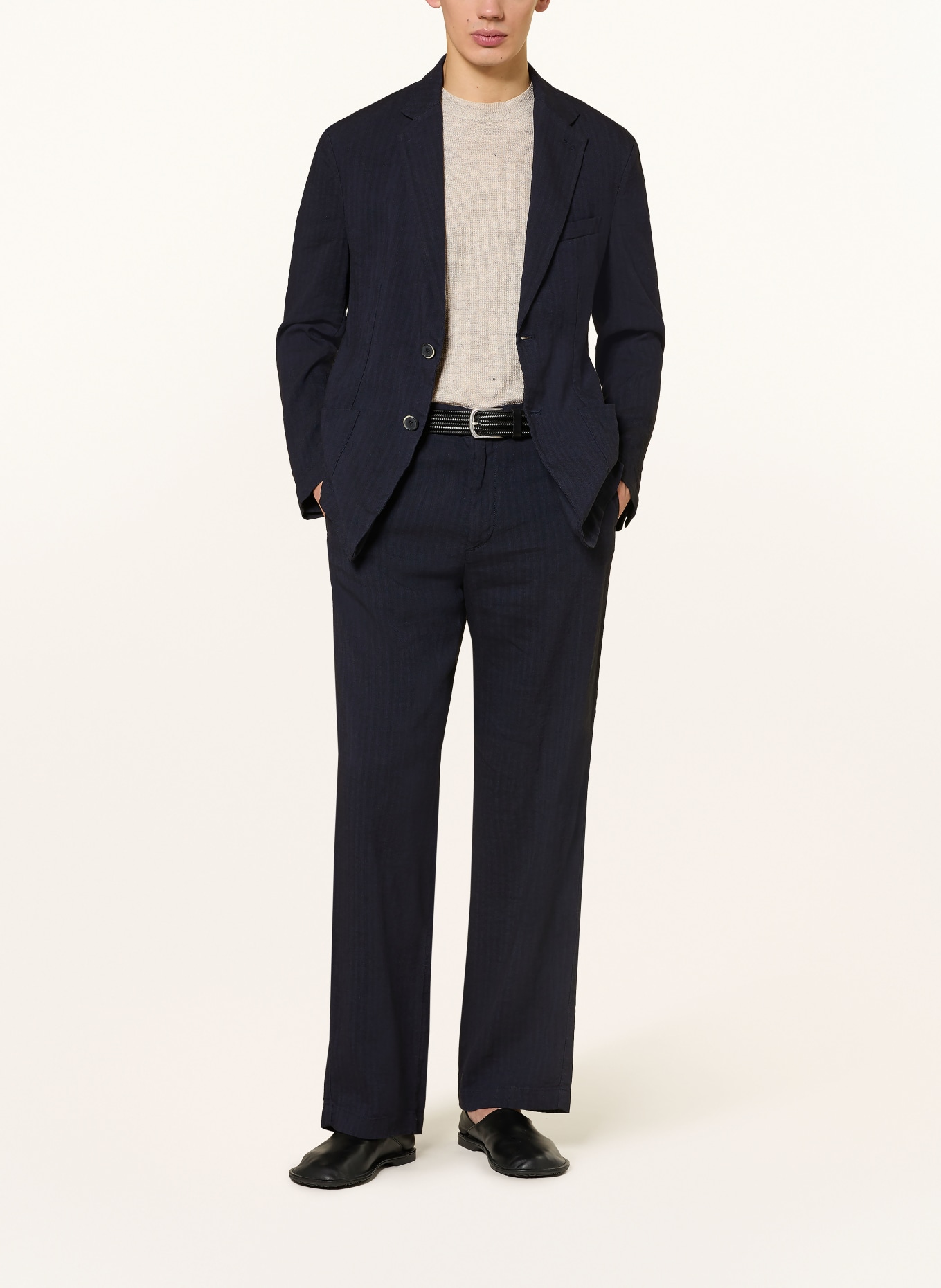 BARENA VENEZIA Kalhoty DELFO Regular Fit s lnem: TMAVĚ MODRÁ