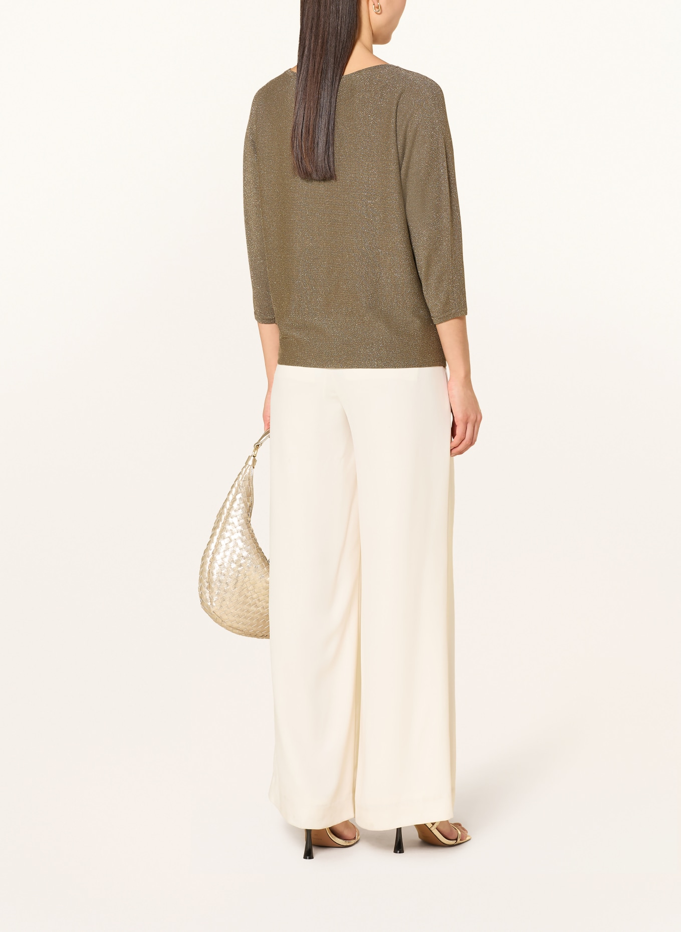 comma Sweater with 3/4 sleeves and glitter yarn: KHAKI