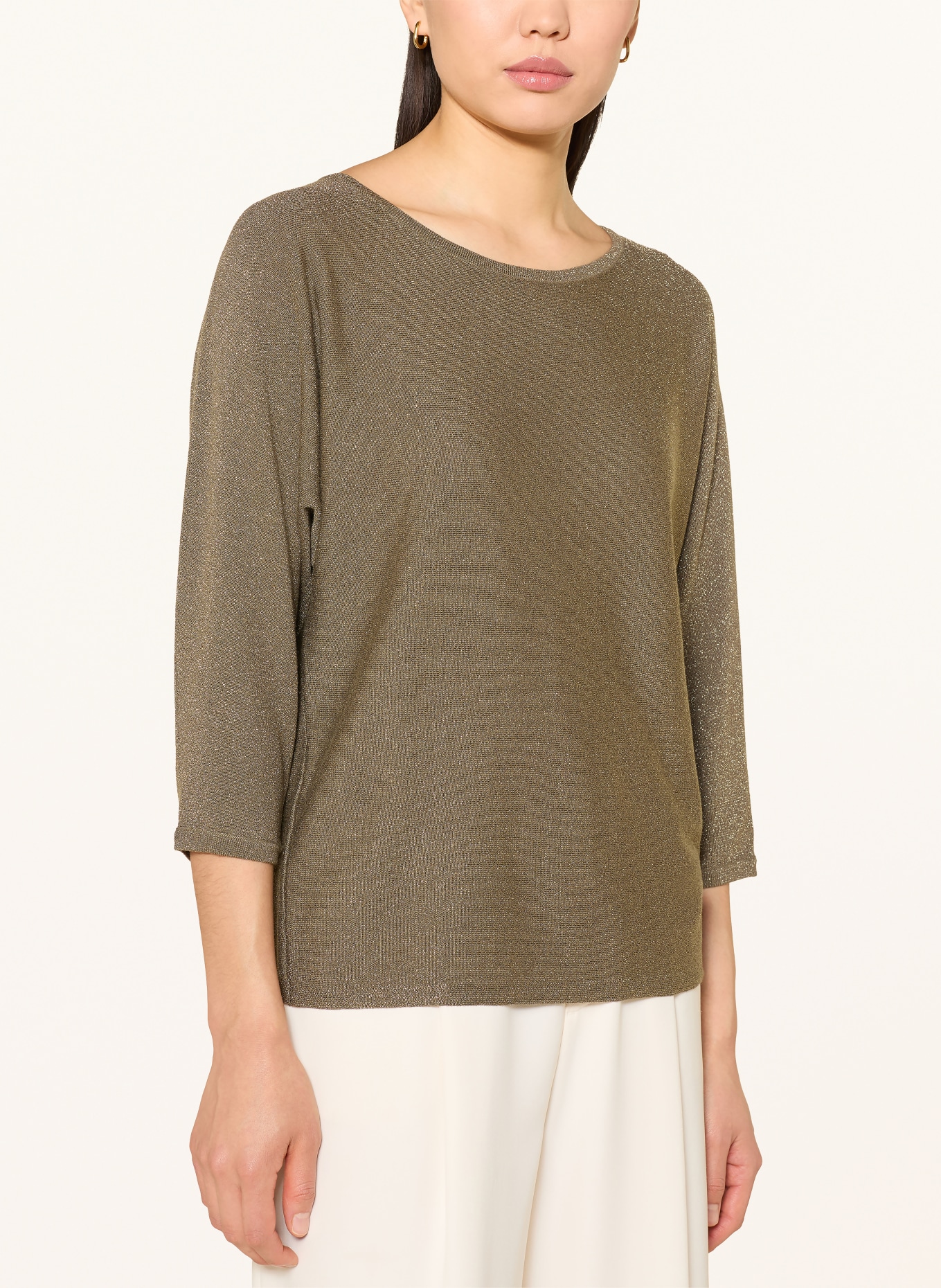 comma Sweater with 3/4 sleeves and glitter yarn: KHAKI