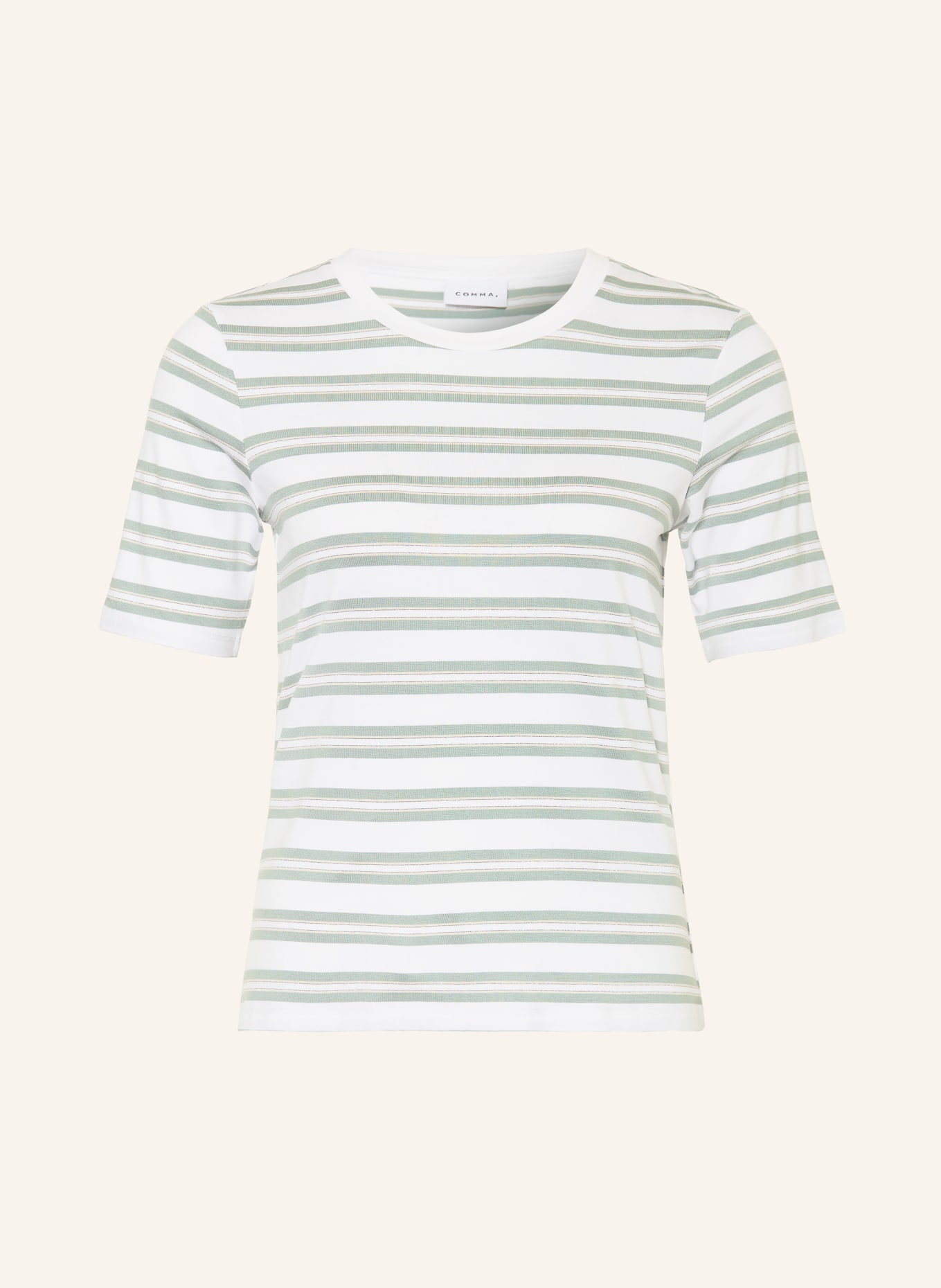 comma T-Shirt mit Glitzergarn: WEISS / BEIGE / HELLGRÜN