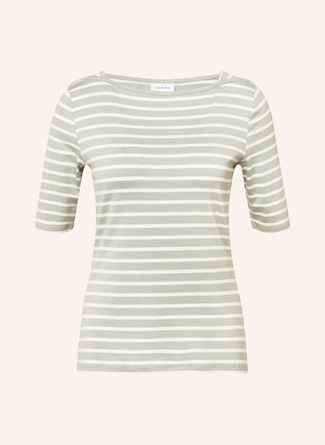 comma T-Shirt: HELLGRÜN / CREME