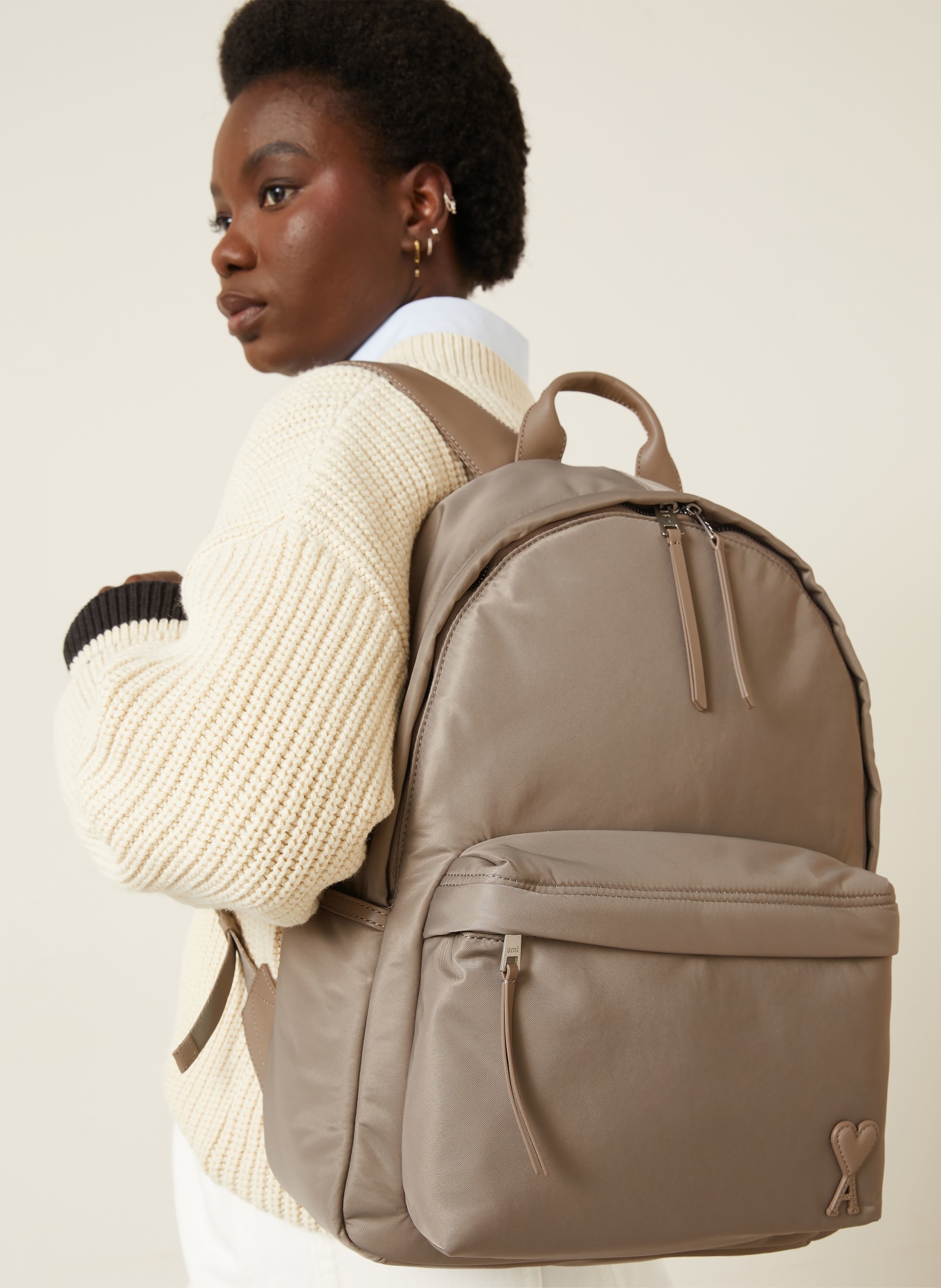 AMI PARIS backpack: TAUPE / SILVER