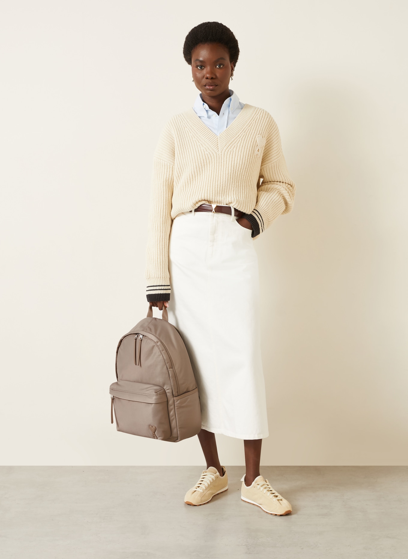 AMI PARIS backpack: TAUPE / SILVER