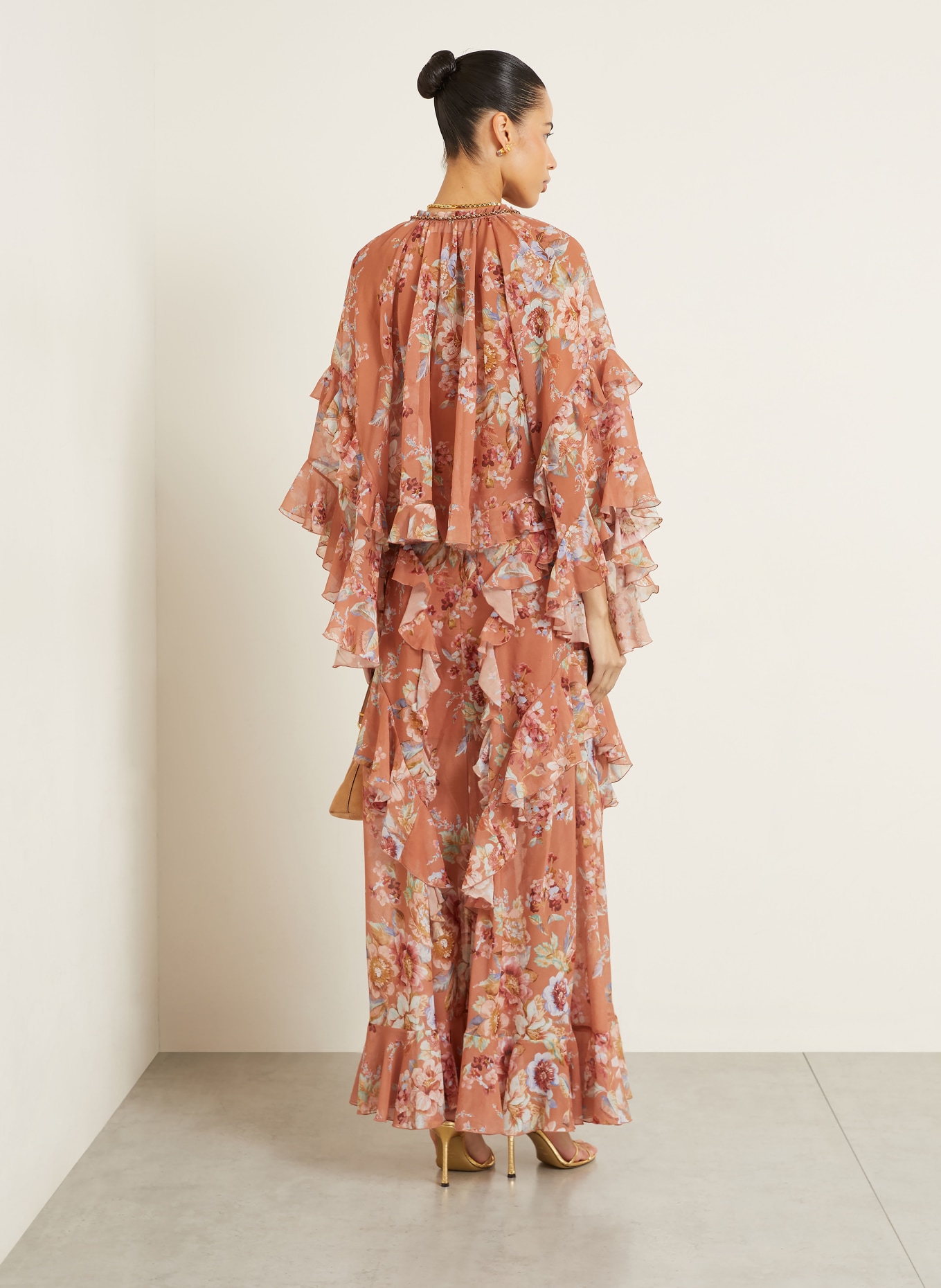 ZIMMERMANN Blusenshirt AWAKEN mit Volants: BRAUN / BLAU / WEISS