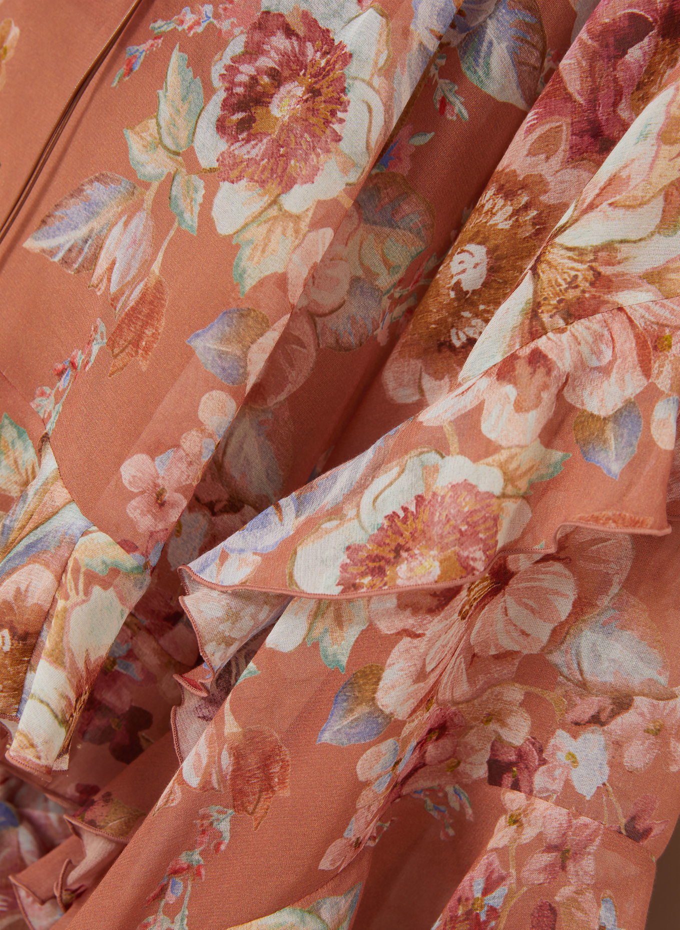 ZIMMERMANN Blusenshirt AWAKEN mit Volants: BRAUN / BLAU / WEISS