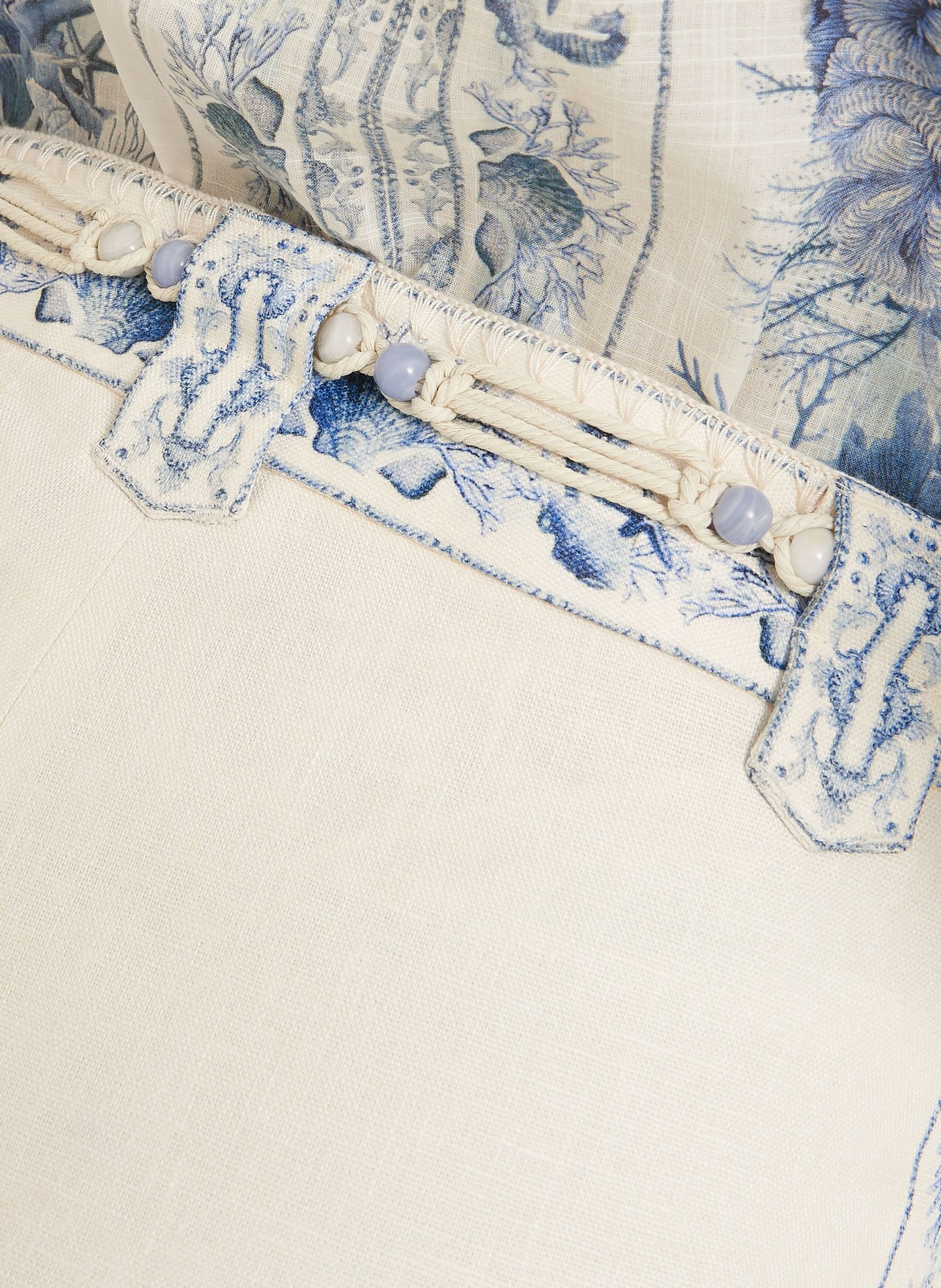 ZIMMERMANN WANDERLUST linen shorts: CREAM / LIGHT BLUE