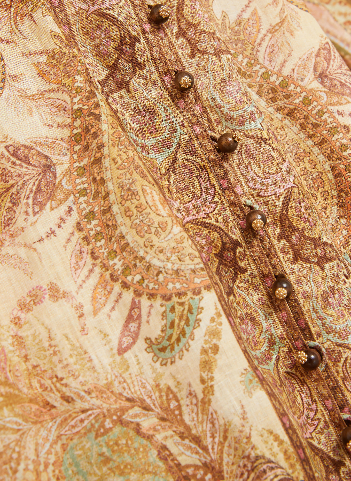 ZIMMERMANN Leinenkleid WANDERLUST: BEIGE / HELLROT / OLIV