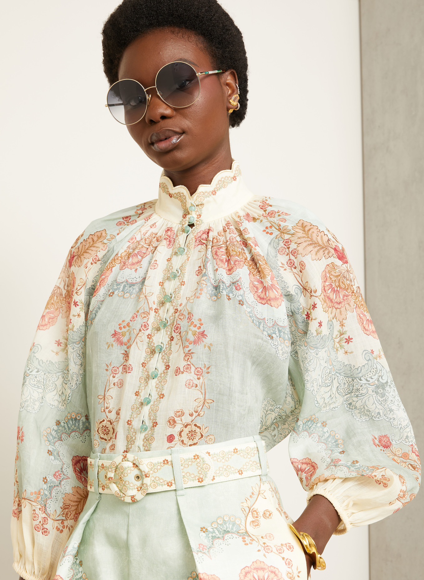 ZIMMERMANN Bluse DAYLIGHT: HELLGRÜN / ROSA / CREME