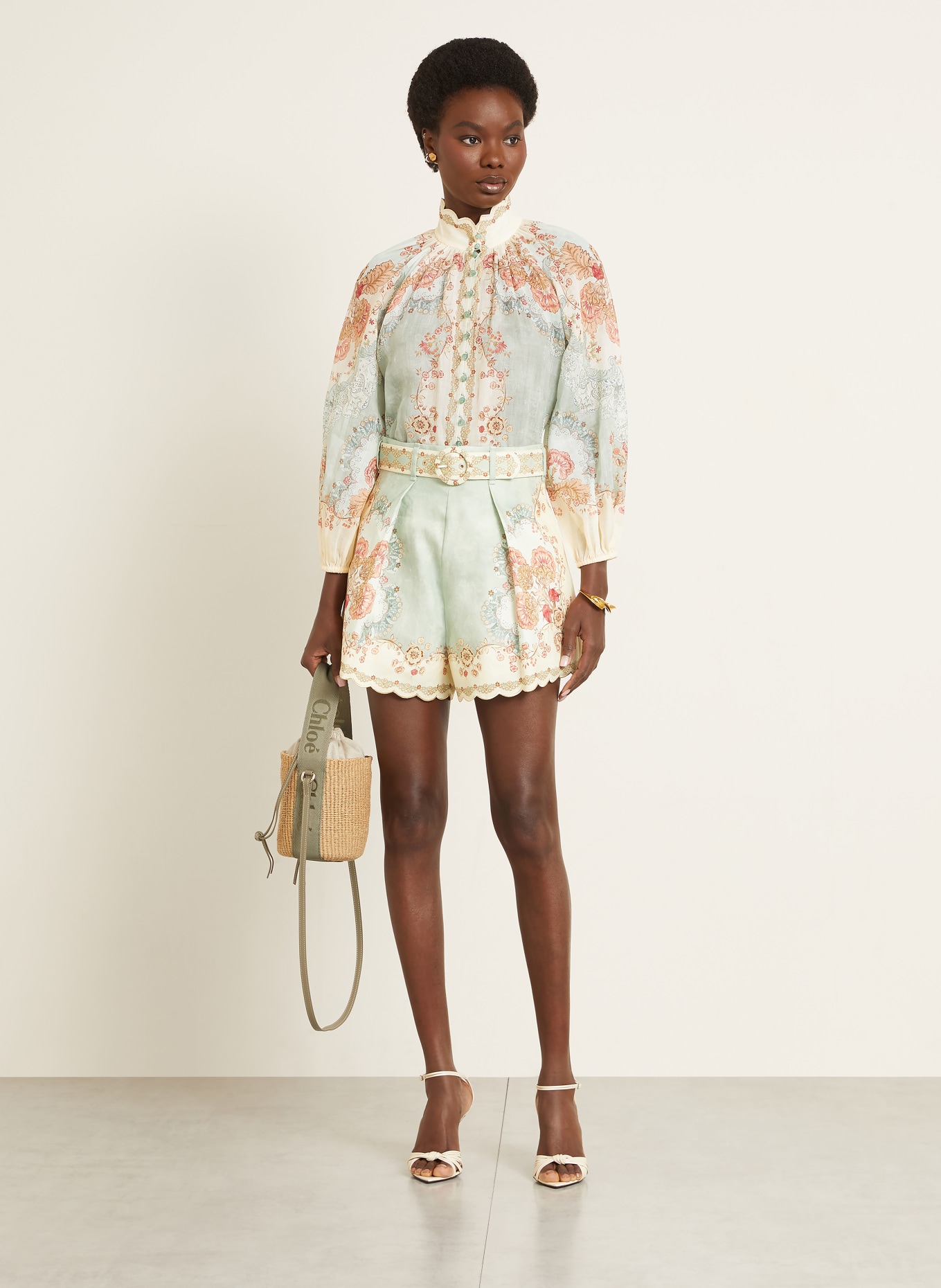 ZIMMERMANN Leinenshorts DAYLIGHT: CREME / ROT / MINT