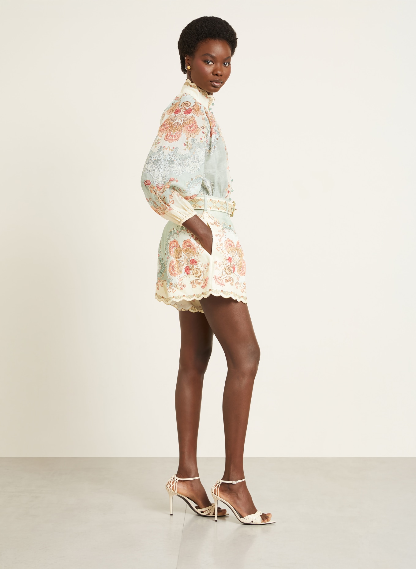 ZIMMERMANN Leinenshorts DAYLIGHT: CREME / ROT / MINT