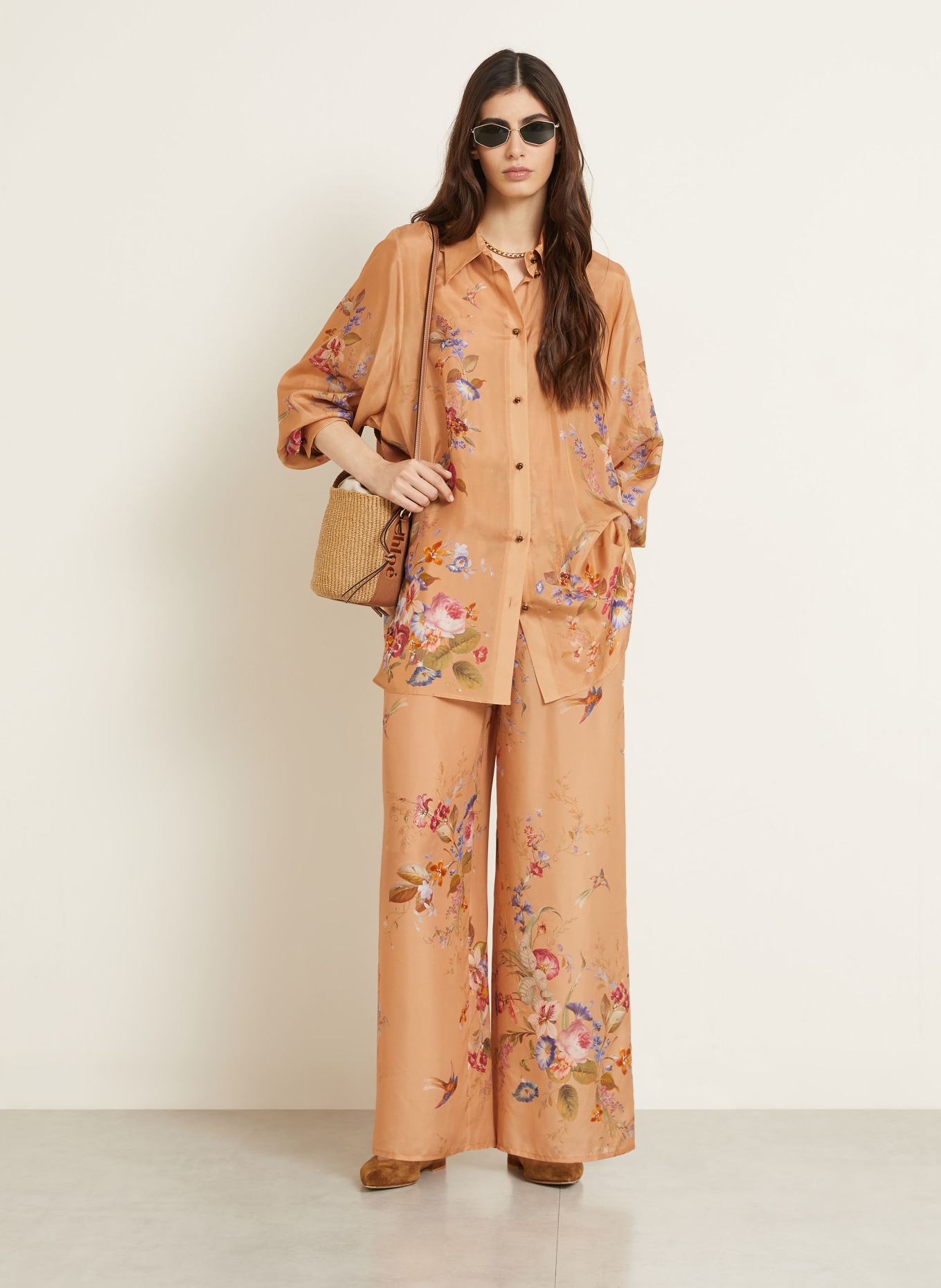 ZIMMERMANN Hemdbluse PATIENCE aus Seide: COGNAC / ROT / BLAU