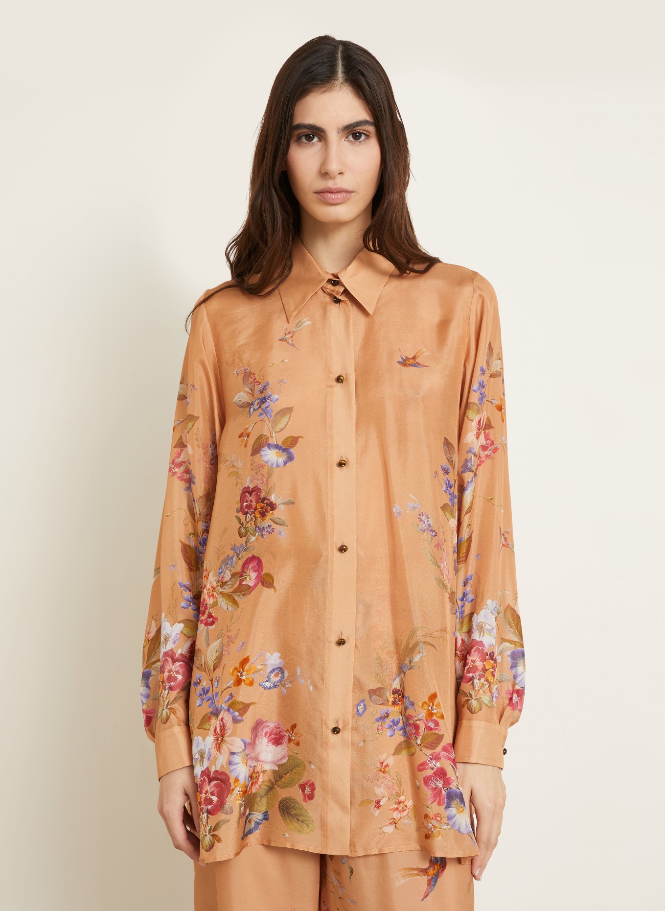 ZIMMERMANN Hemdbluse PATIENCE aus Seide: COGNAC / ROT / BLAU