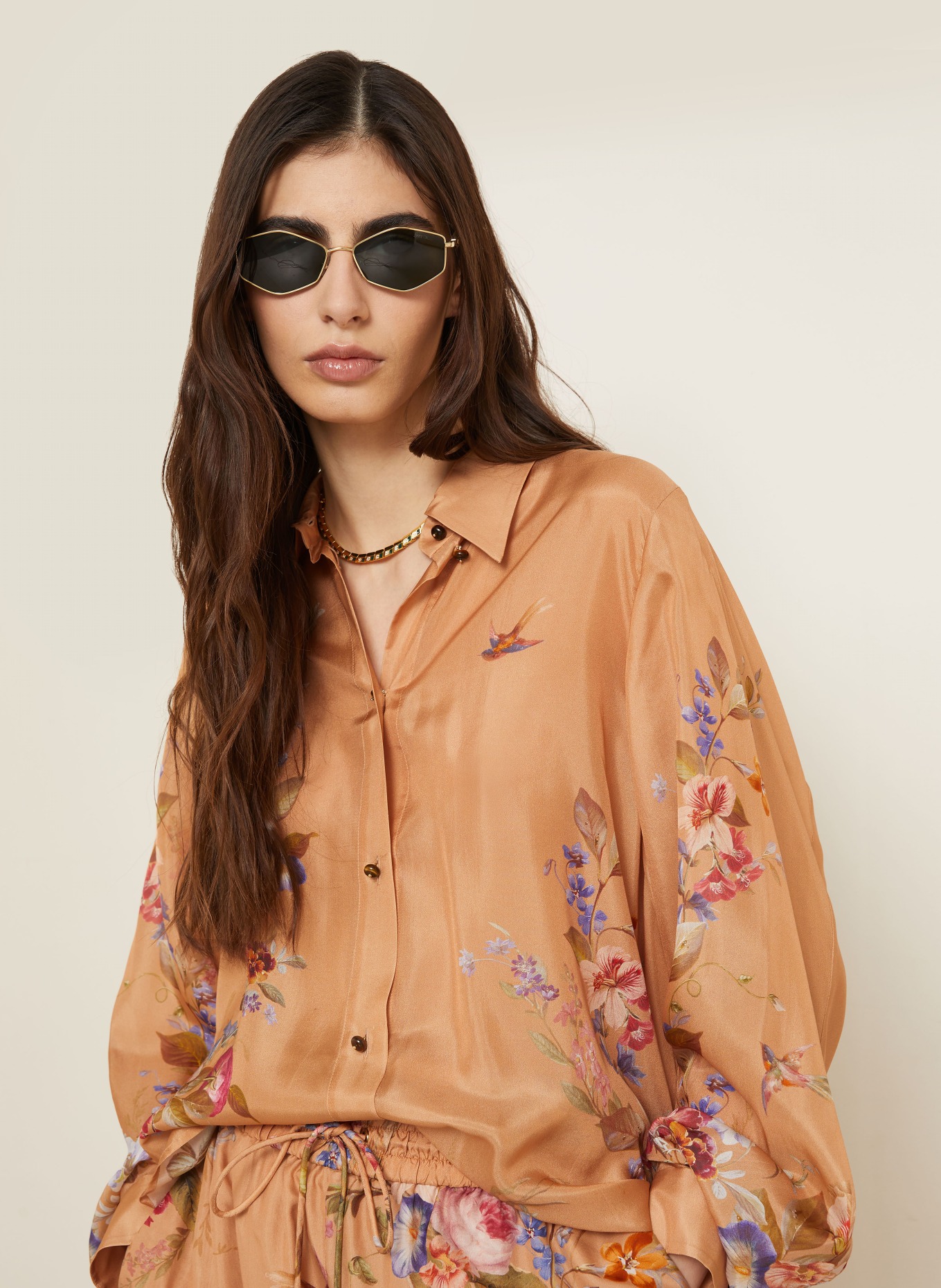 ZIMMERMANN Hemdbluse PATIENCE aus Seide: COGNAC / ROT / BLAU