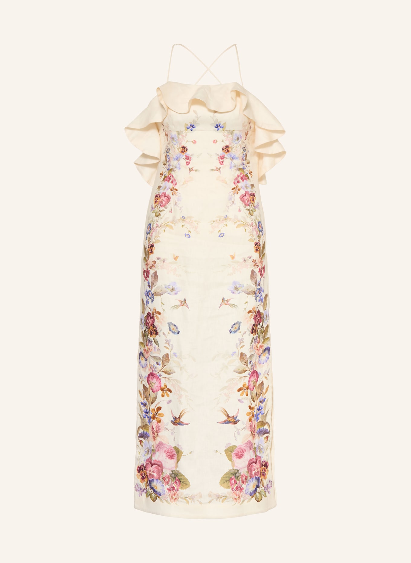 ZIMMERMANN Kleid PATIENCE mit Glitzergarn: CREME / BLAUGRAU / ROT