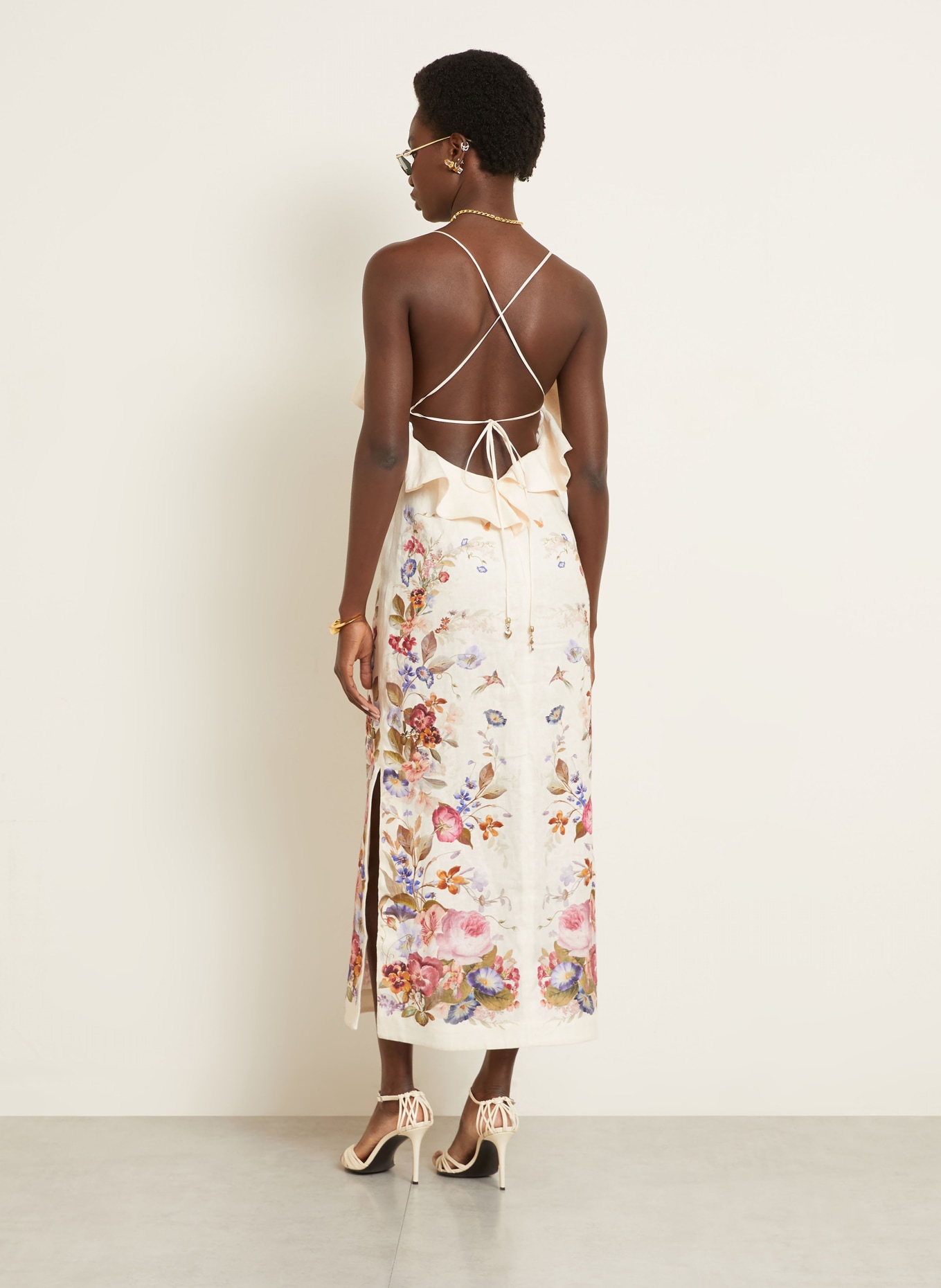 ZIMMERMANN Kleid PATIENCE mit Glitzergarn: CREME / BLAUGRAU / ROT