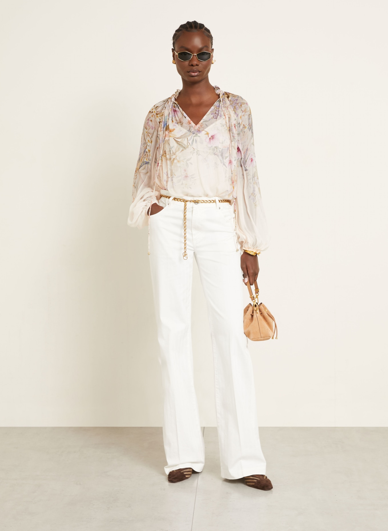 ZIMMERMANN Blusenshirt mit Rüschen: ROSÉ / LILA / OLIV