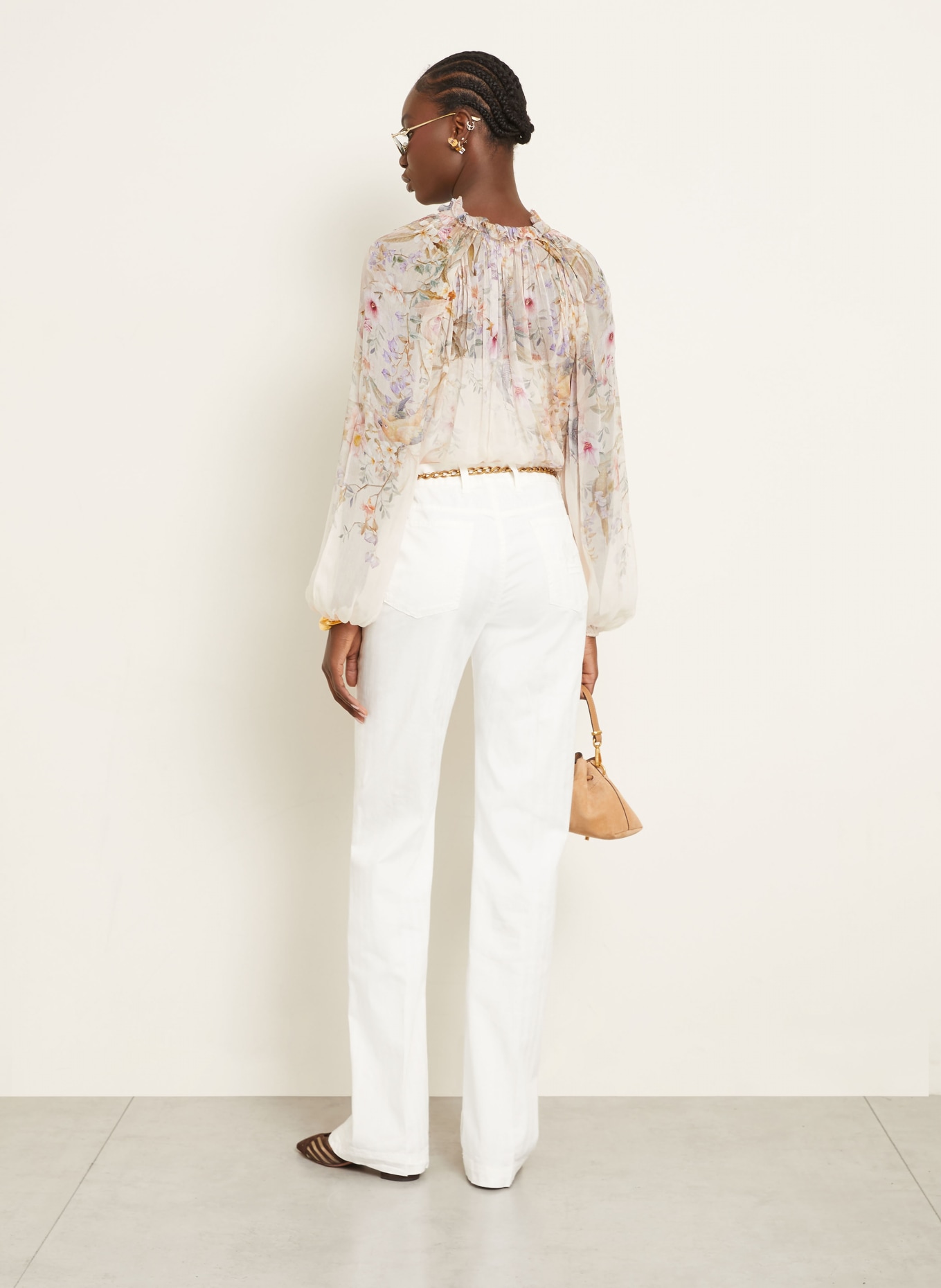 ZIMMERMANN Blusenshirt mit Rüschen: ROSÉ / LILA / OLIV