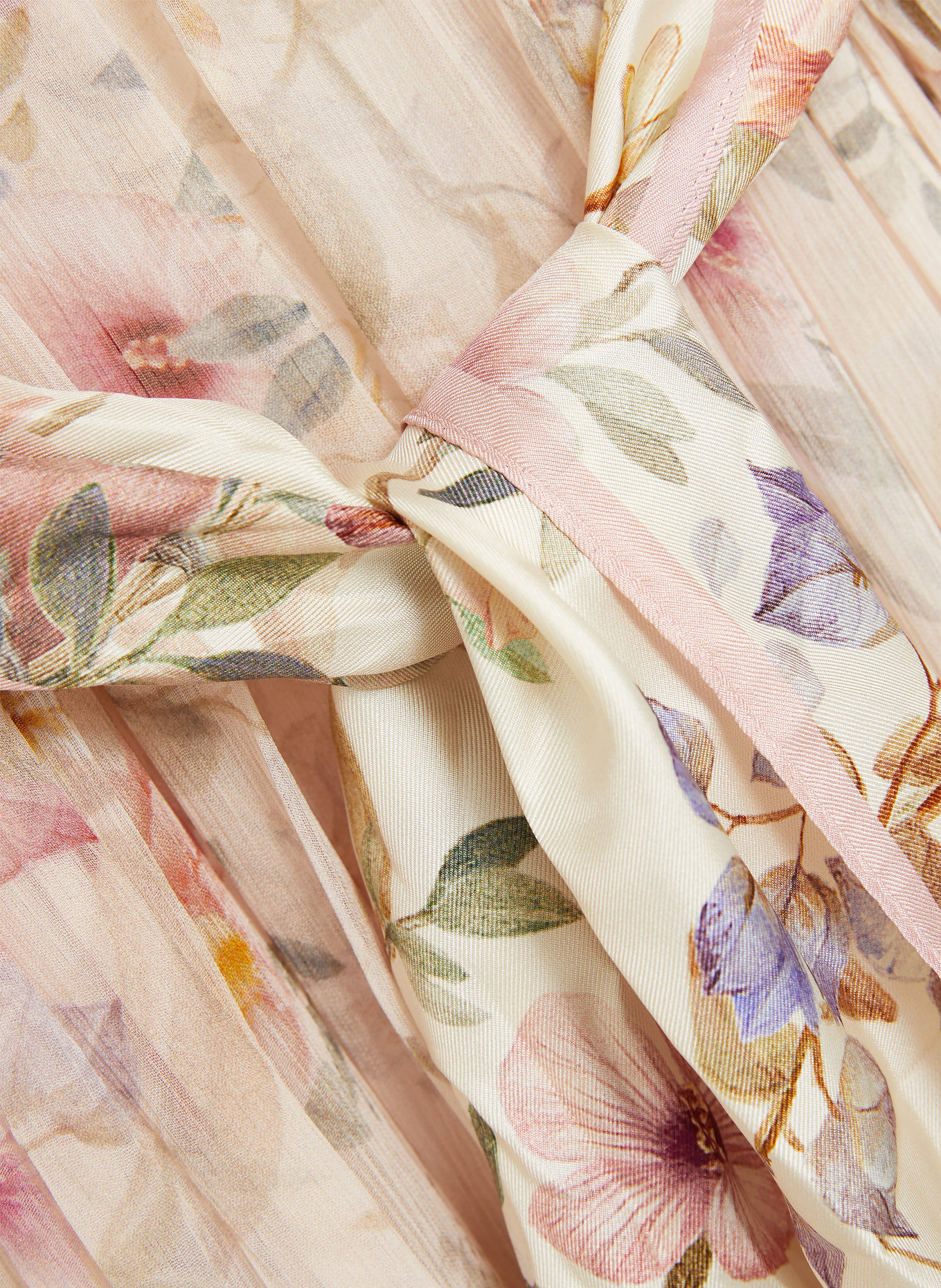 ZIMMERMANN Kleid REBELLION mit Rüschen und Plissees: CREME / ROSA / HELLBLAU