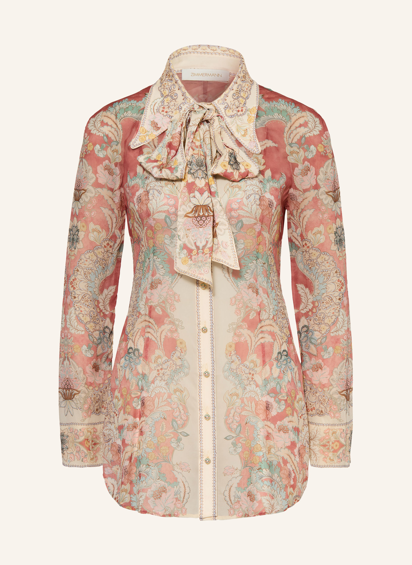 ZIMMERMANN Hemdbluse REBELLION mit abnehmbarer Schluppe: HELLROT / BRAUN / MINT