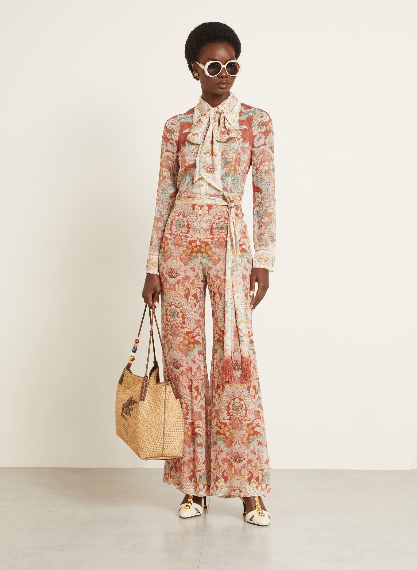 ZIMMERMANN Hemdbluse REBELLION mit abnehmbarer Schluppe: HELLROT / BRAUN / MINT