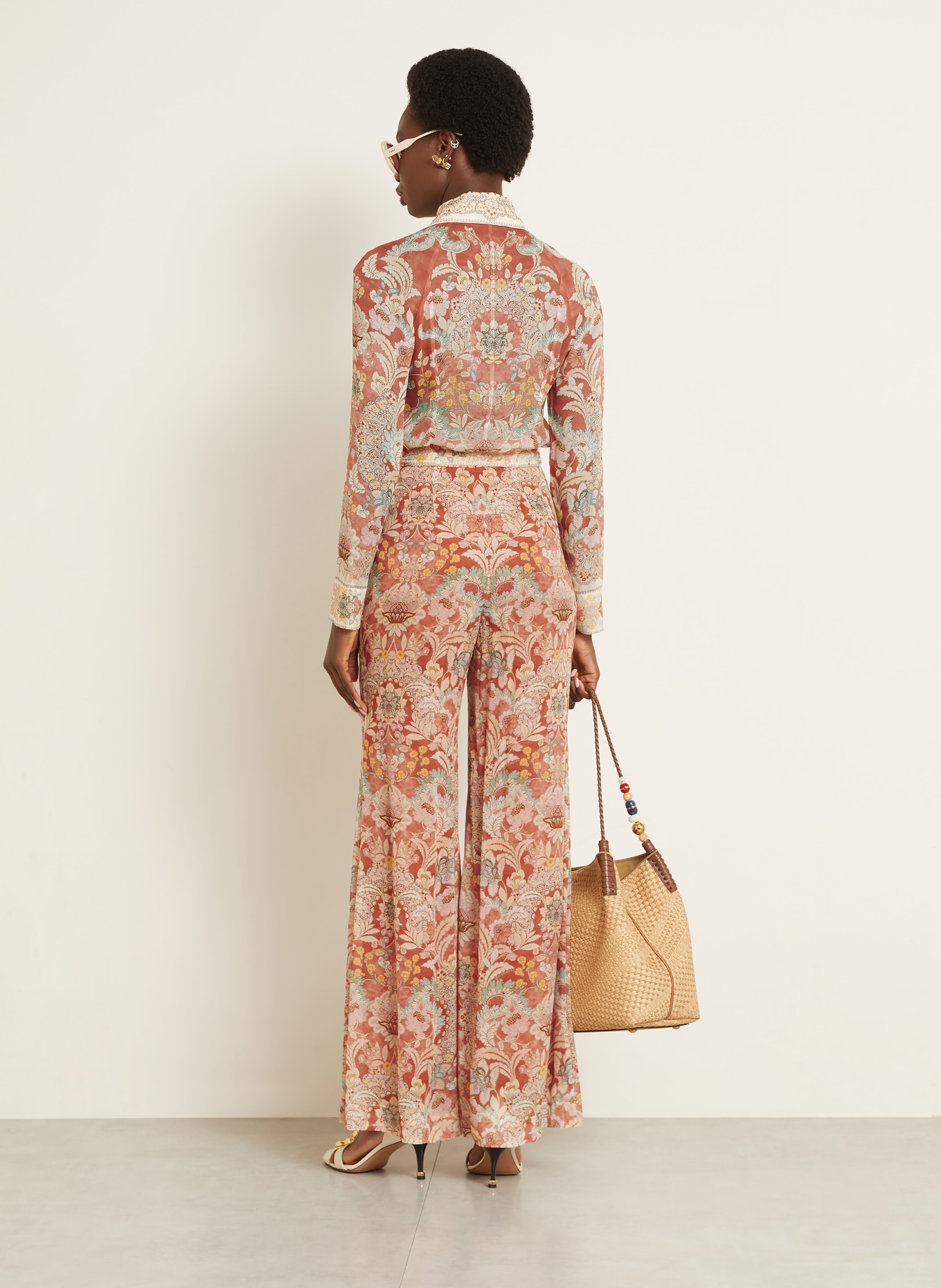 ZIMMERMANN Hemdbluse REBELLION mit abnehmbarer Schluppe: HELLROT / BRAUN / MINT