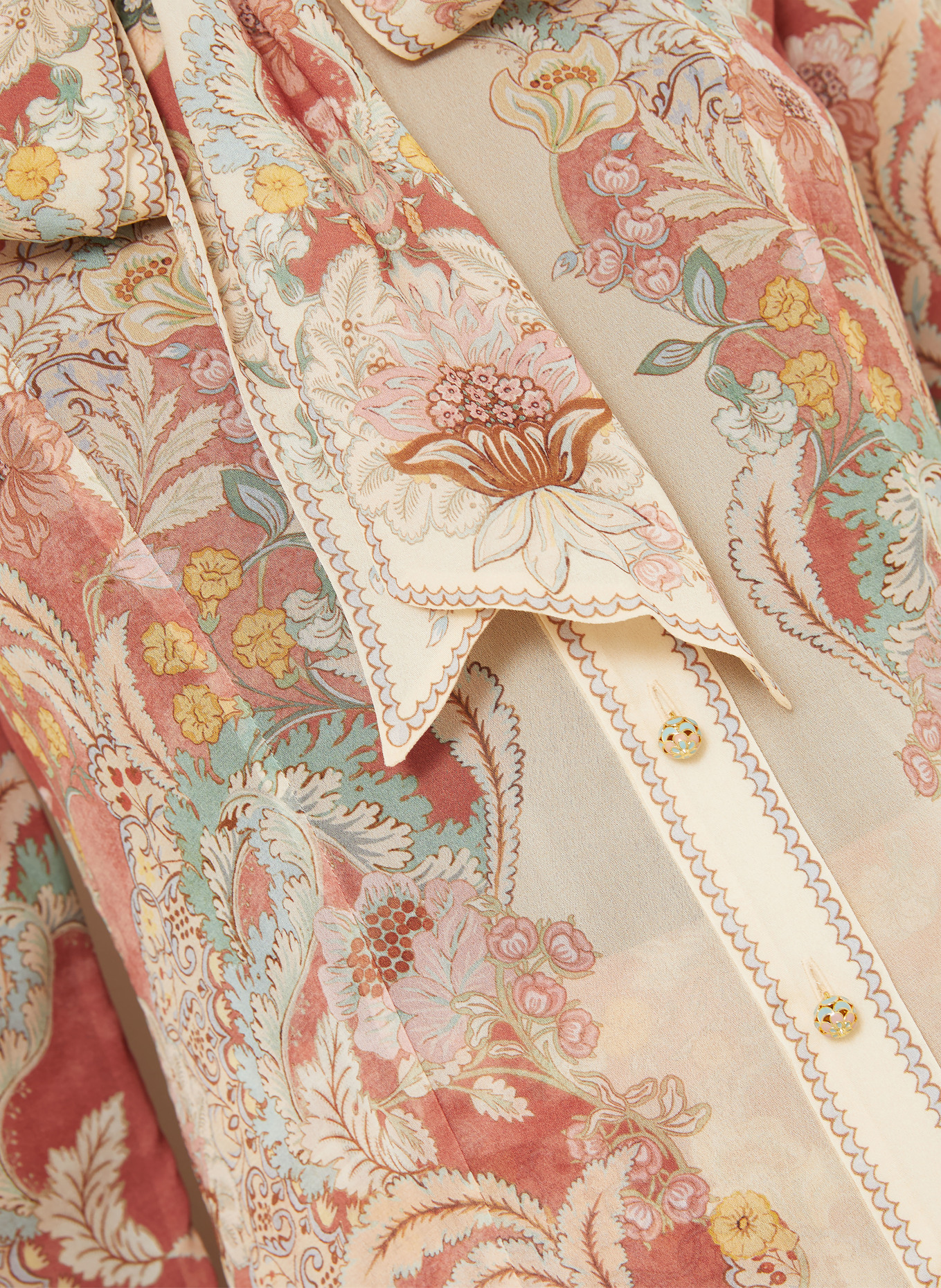 ZIMMERMANN Hemdbluse REBELLION mit abnehmbarer Schluppe: HELLROT / BRAUN / MINT