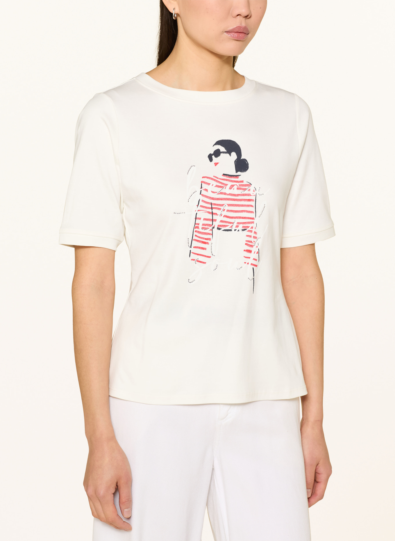 s.Oliver BLACK LABEL Tričko s ozdobnými kameny: BÍLÁ / ČERVENÁ / ČERNÁ