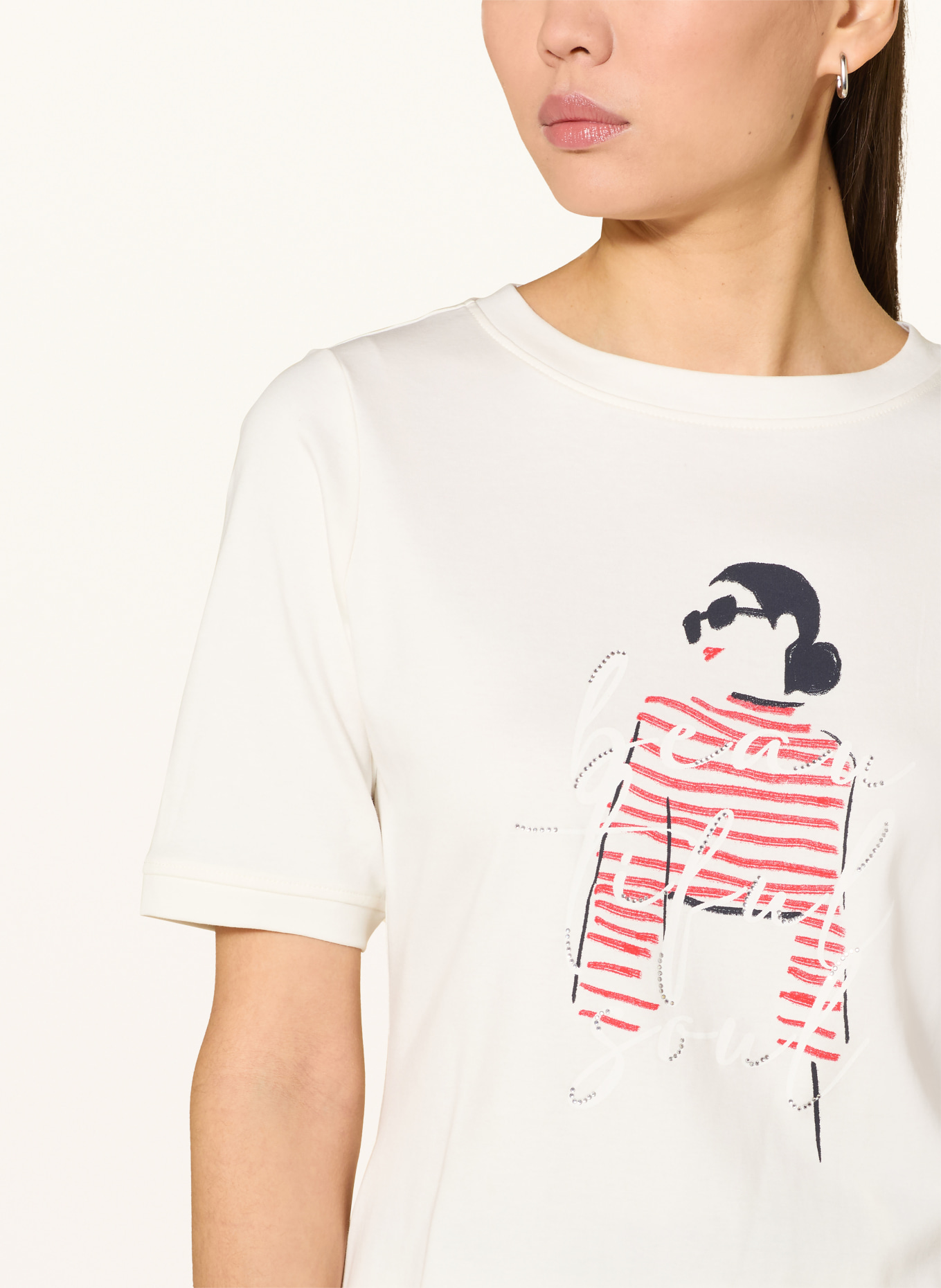 s.Oliver BLACK LABEL Tričko s ozdobnými kameny: BÍLÁ / ČERVENÁ / ČERNÁ