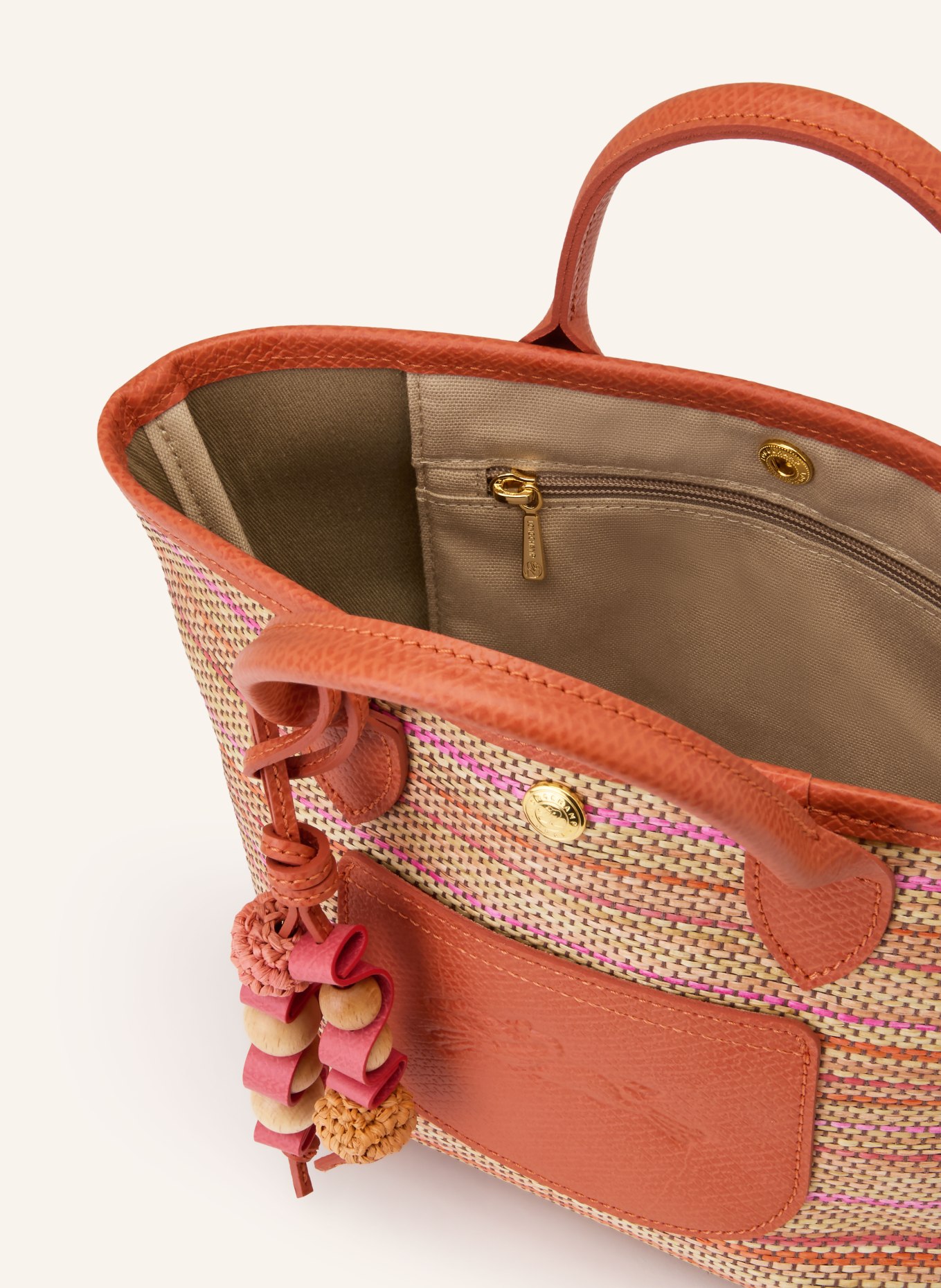 LONGCHAMP Handtasche: DUNKELORANGE / BEIGE / NEONPINK
