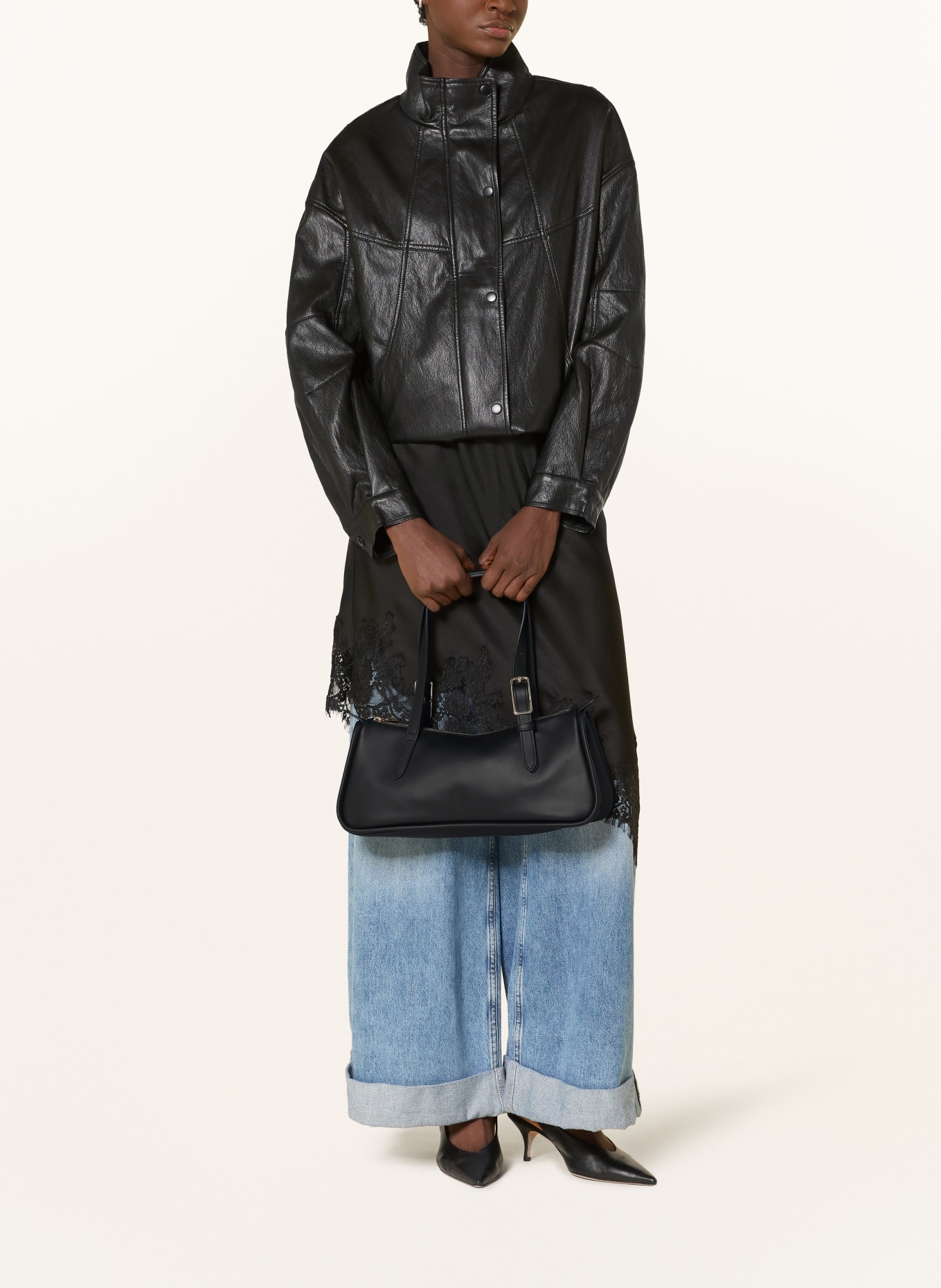 LONGCHAMP Handtasche LOOONG LARGE: SCHWARZ / GOLD