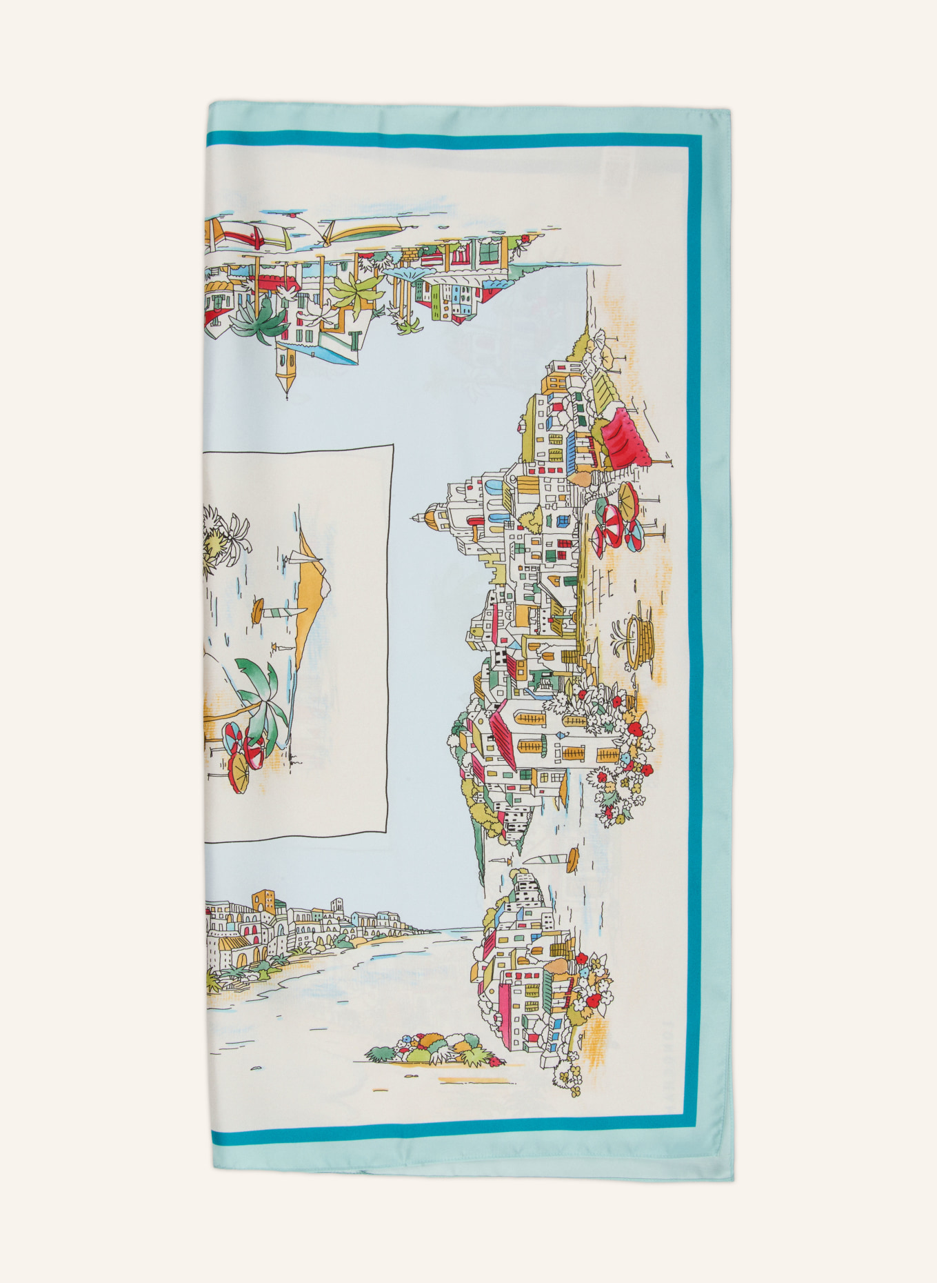 LONGCHAMP Seidentuch BEACH SCENE: CREME / DUNKELGELB / HELLBLAU