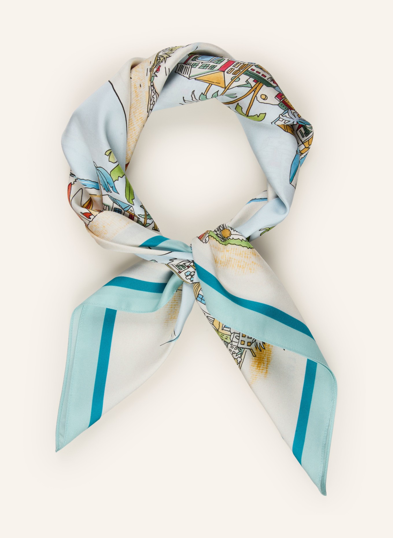 LONGCHAMP Seidentuch BEACH SCENE: CREME / DUNKELGELB / HELLBLAU