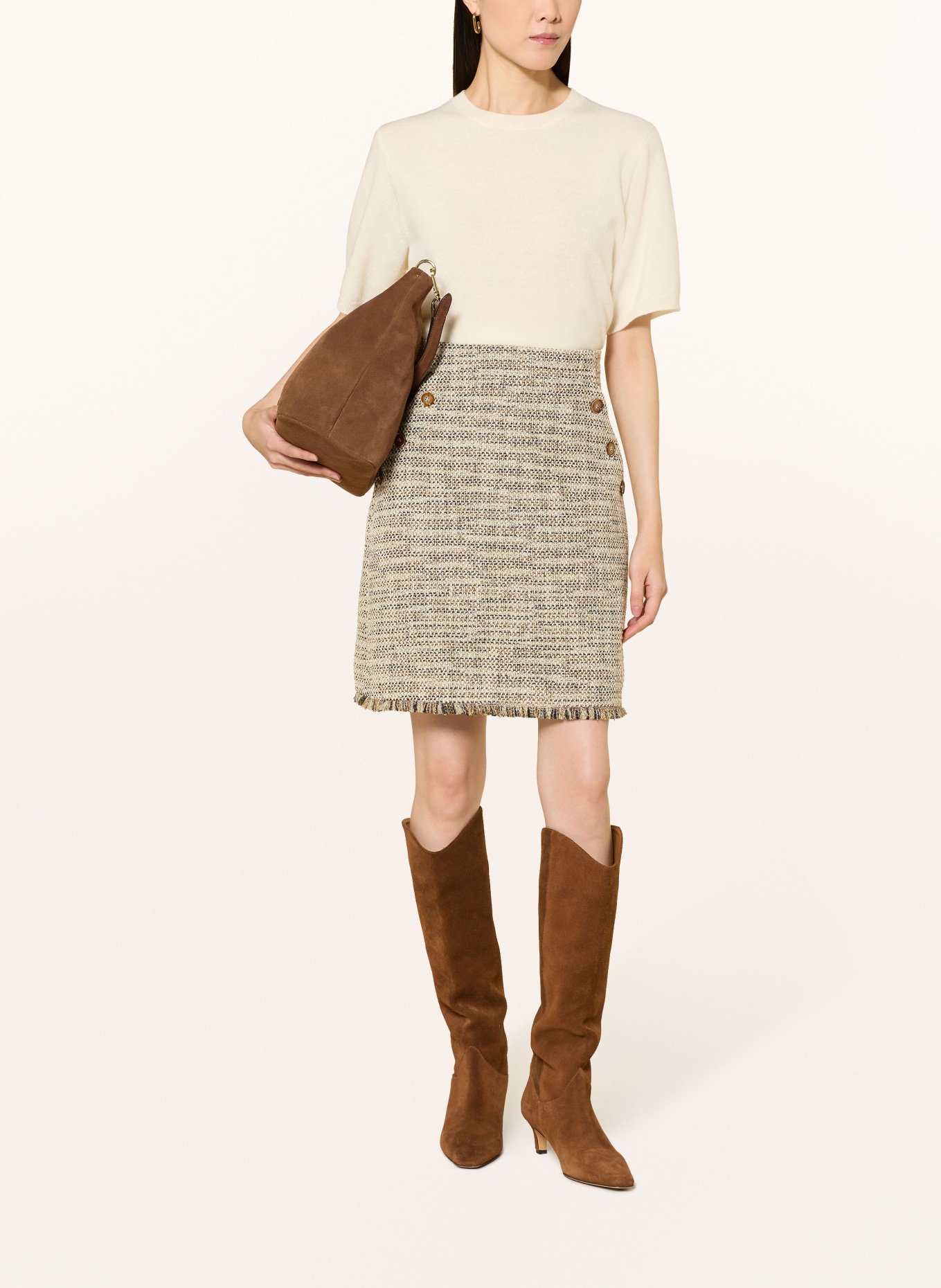 CINQUE Tvídová sukně CICLEA: SVĚTLE ZELENÁ / ČERNÁ