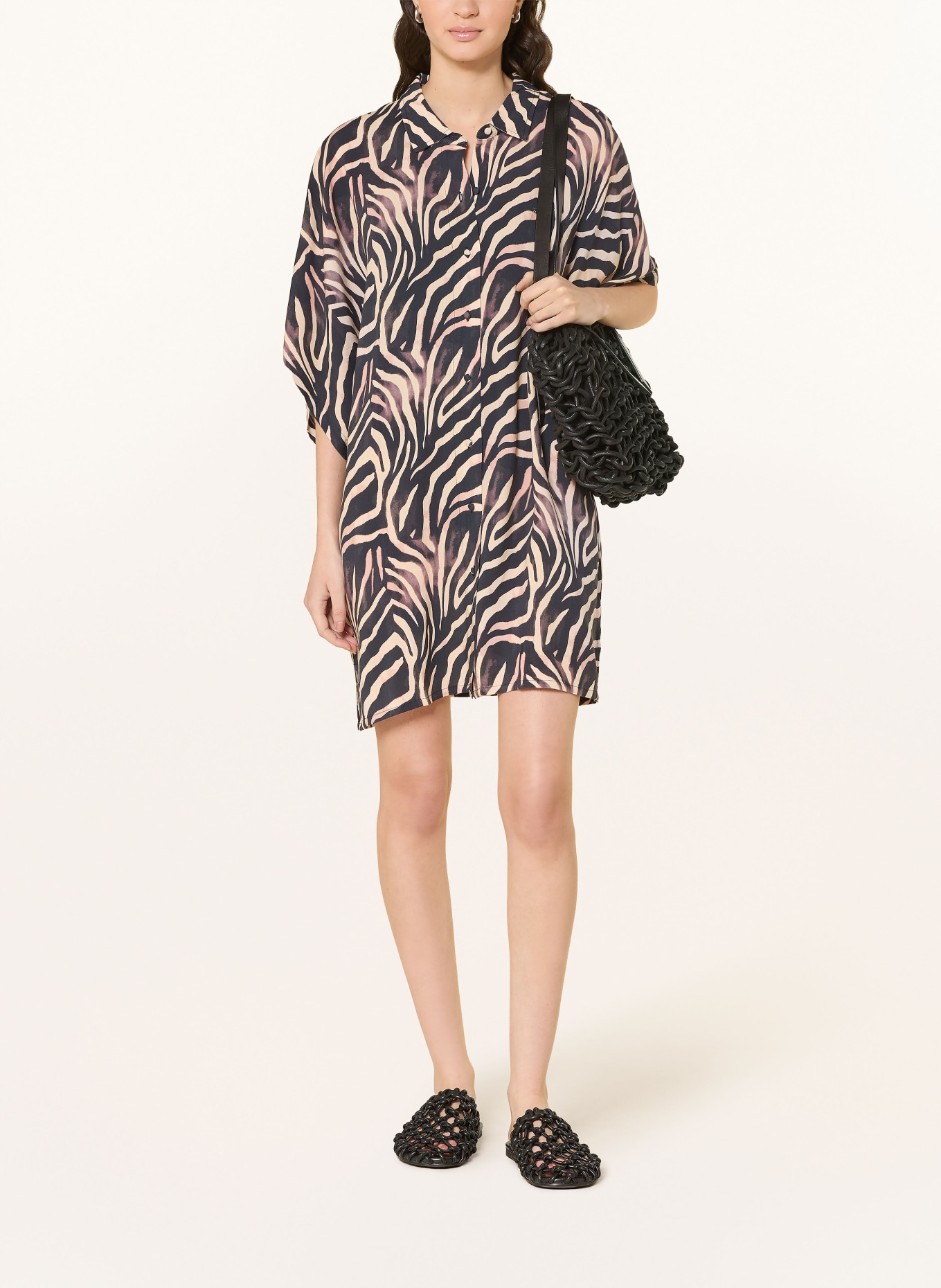 HUGO FANCY beach dress with 3/4 sleeves: BEIGE / BROWN / BLACK