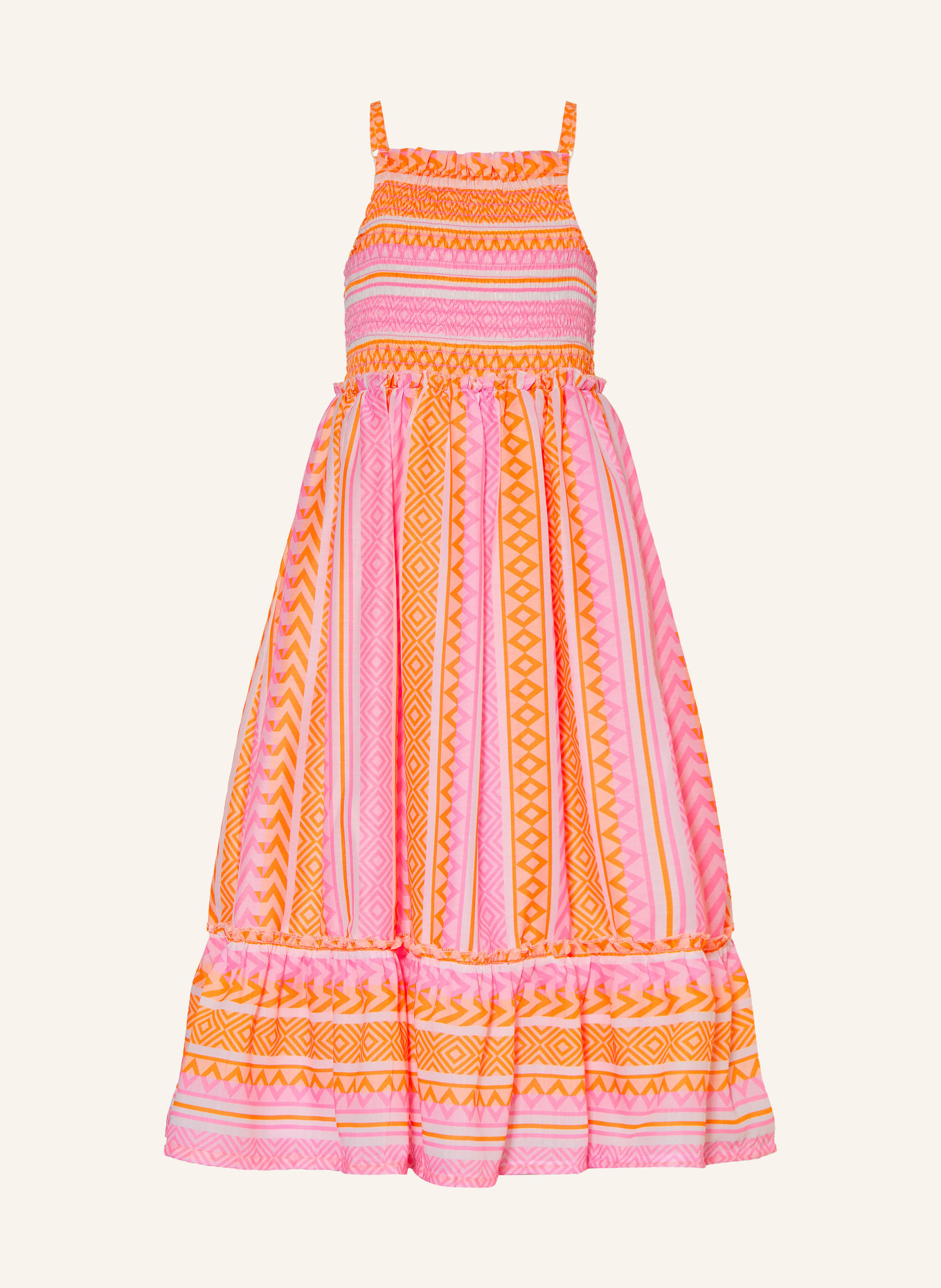 DANAMADE Kleid mit Rüschen: ORANGE / ROSA / WEISS