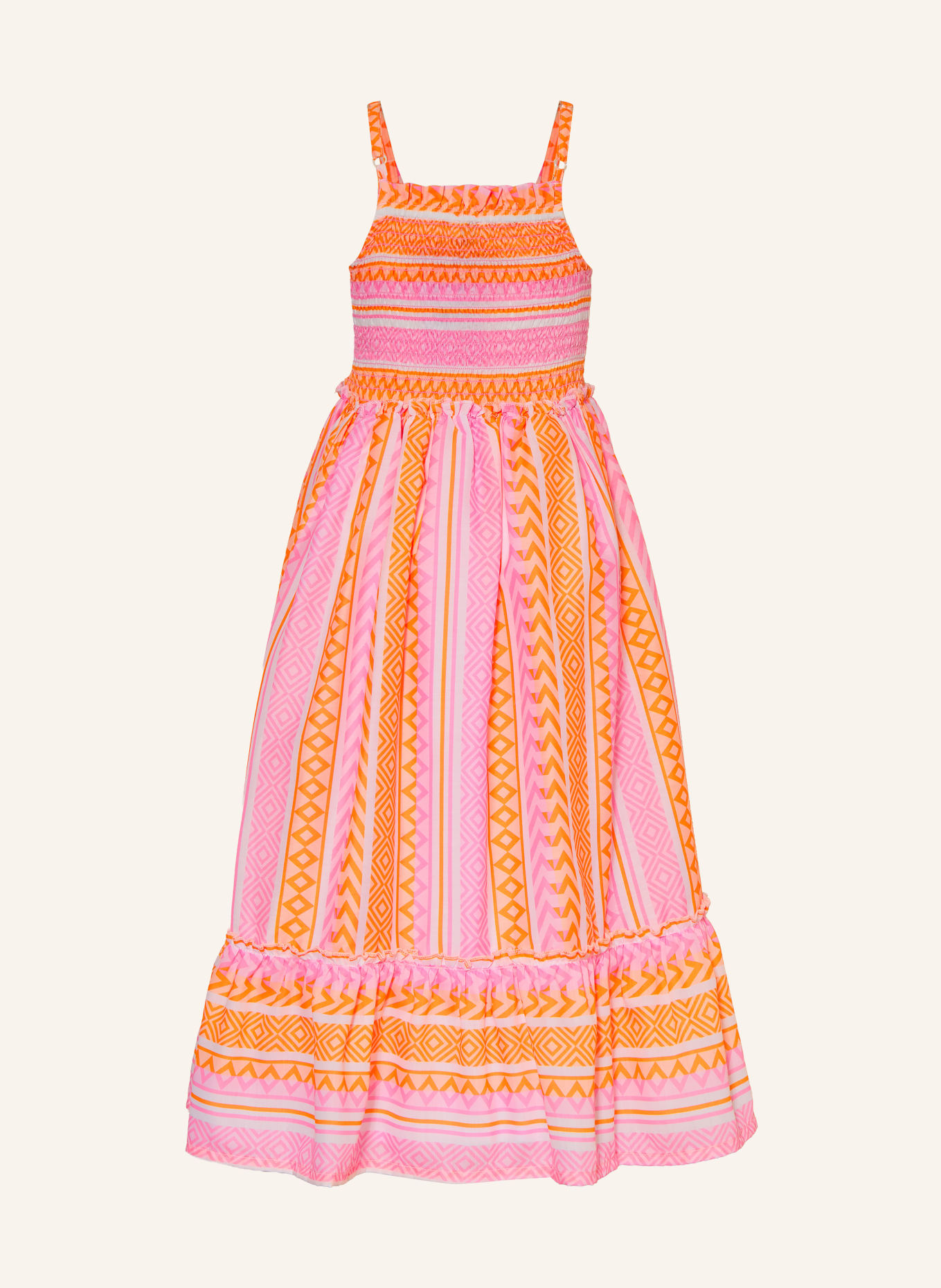 DANAMADE Kleid mit Rüschen: ORANGE / ROSA / WEISS
