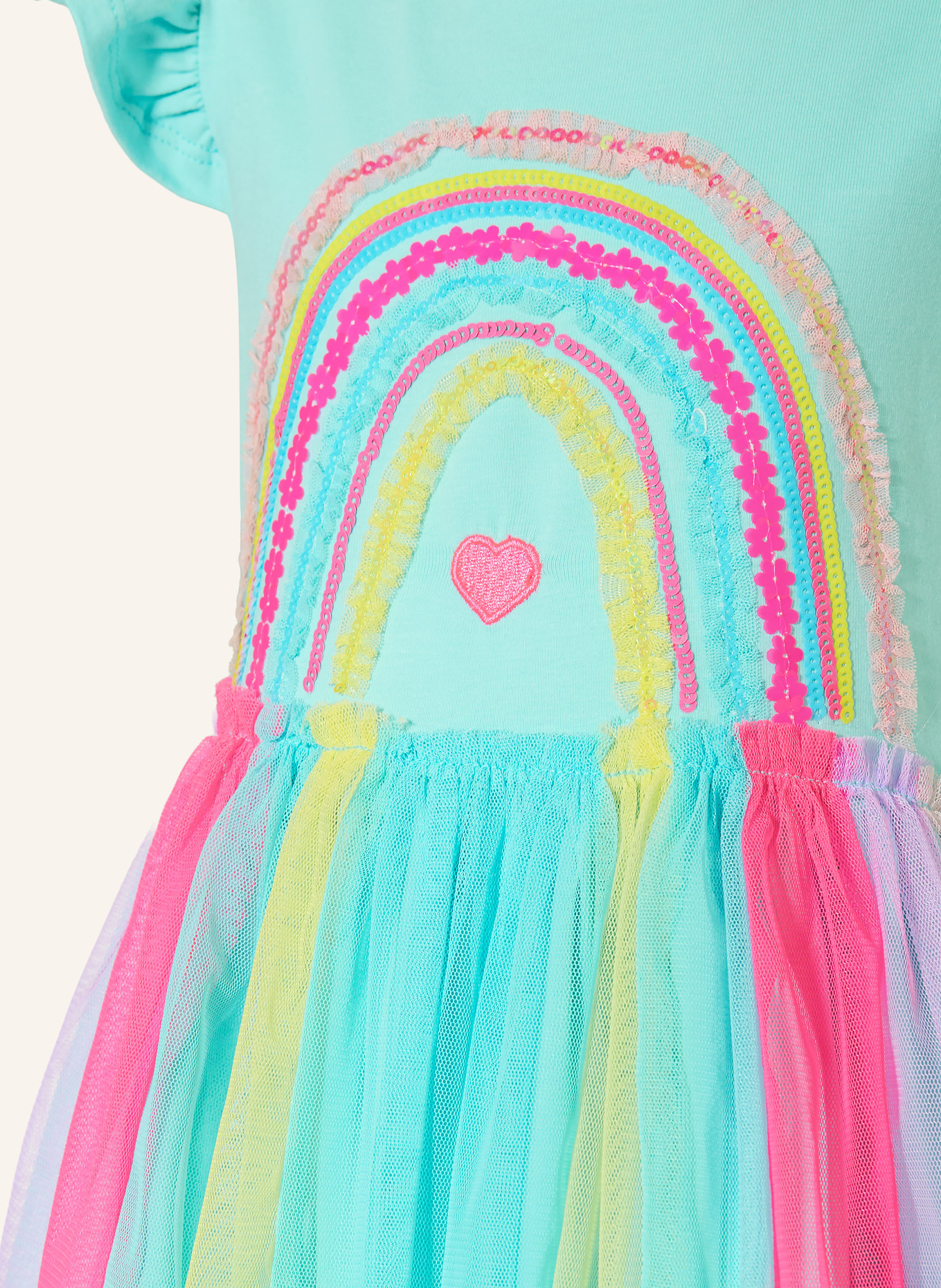 DANAMADE Robe en mélange de matières avec paillettes: TURQUOISE / ROSE FUCHSIA / JAUNE