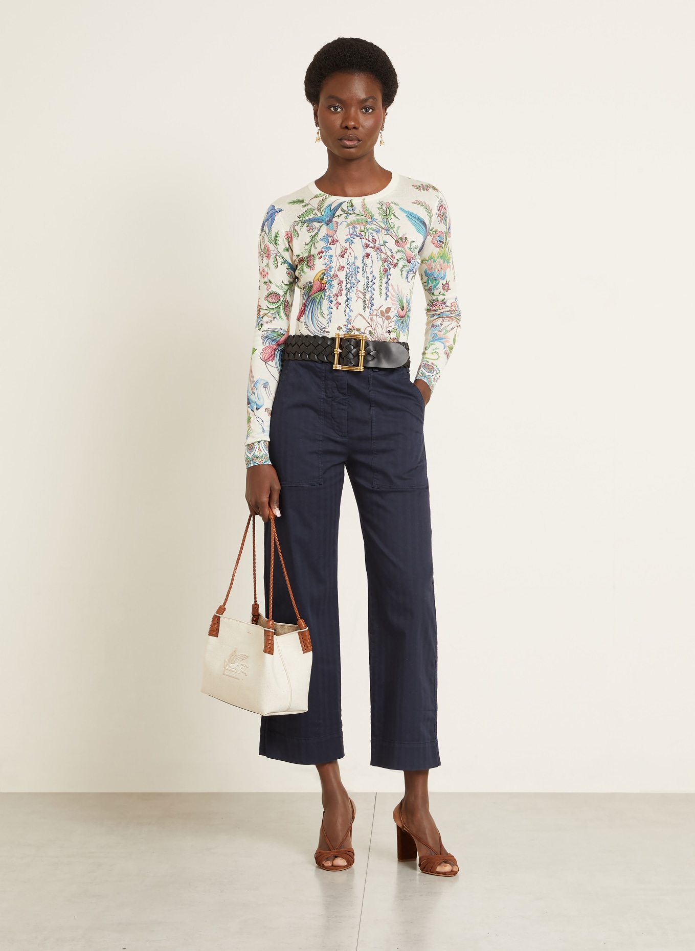 ETRO Pullover mit Seide und Cashmere: CREME / ROT / BLAU