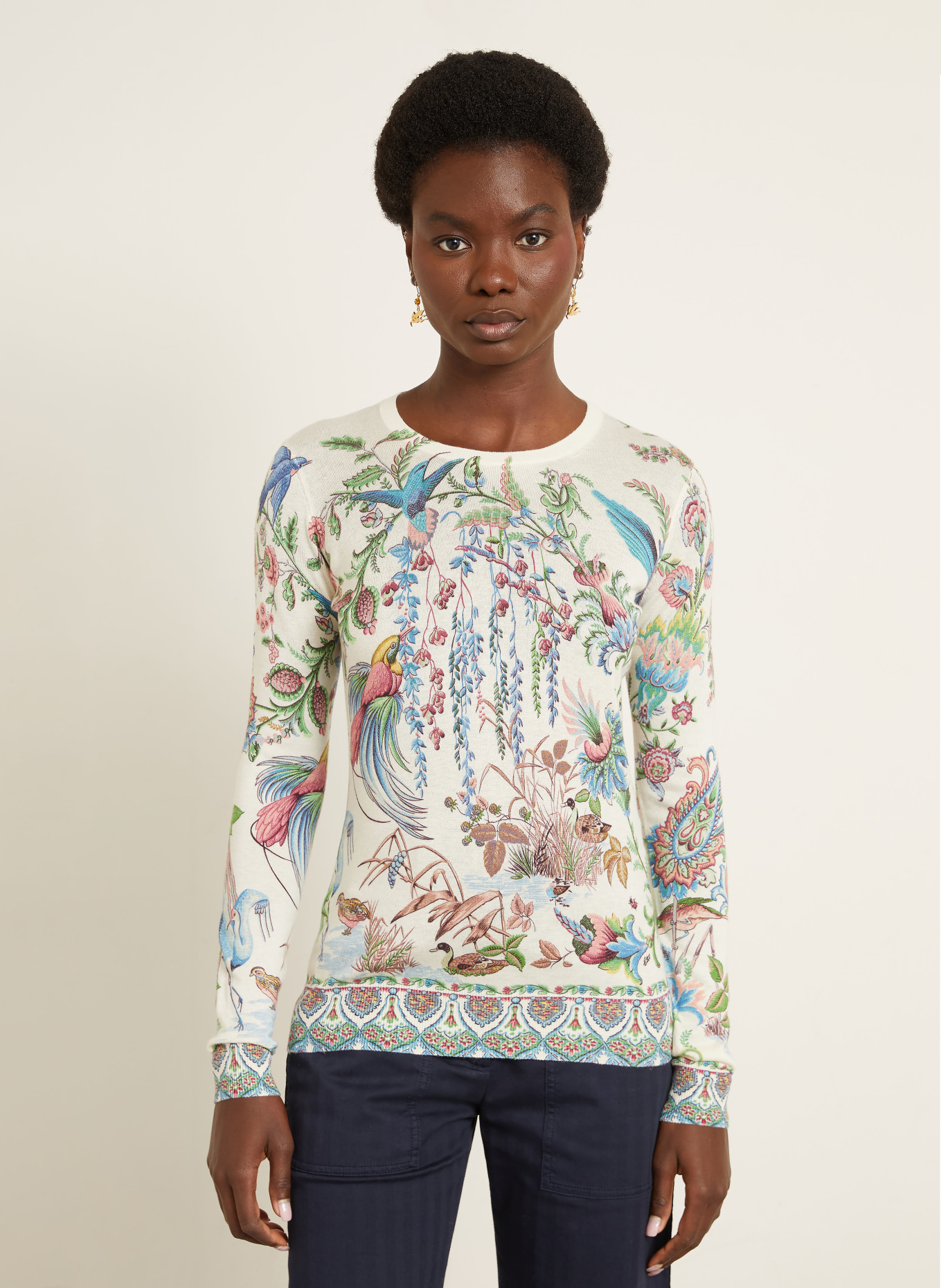 ETRO Pullover mit Seide und Cashmere: CREME / ROT / BLAU