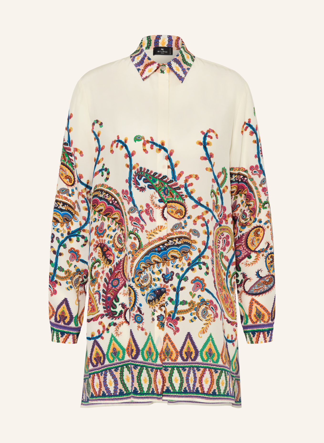 ETRO Hemdbluse aus Seide: ECRU / ROT / BLAU