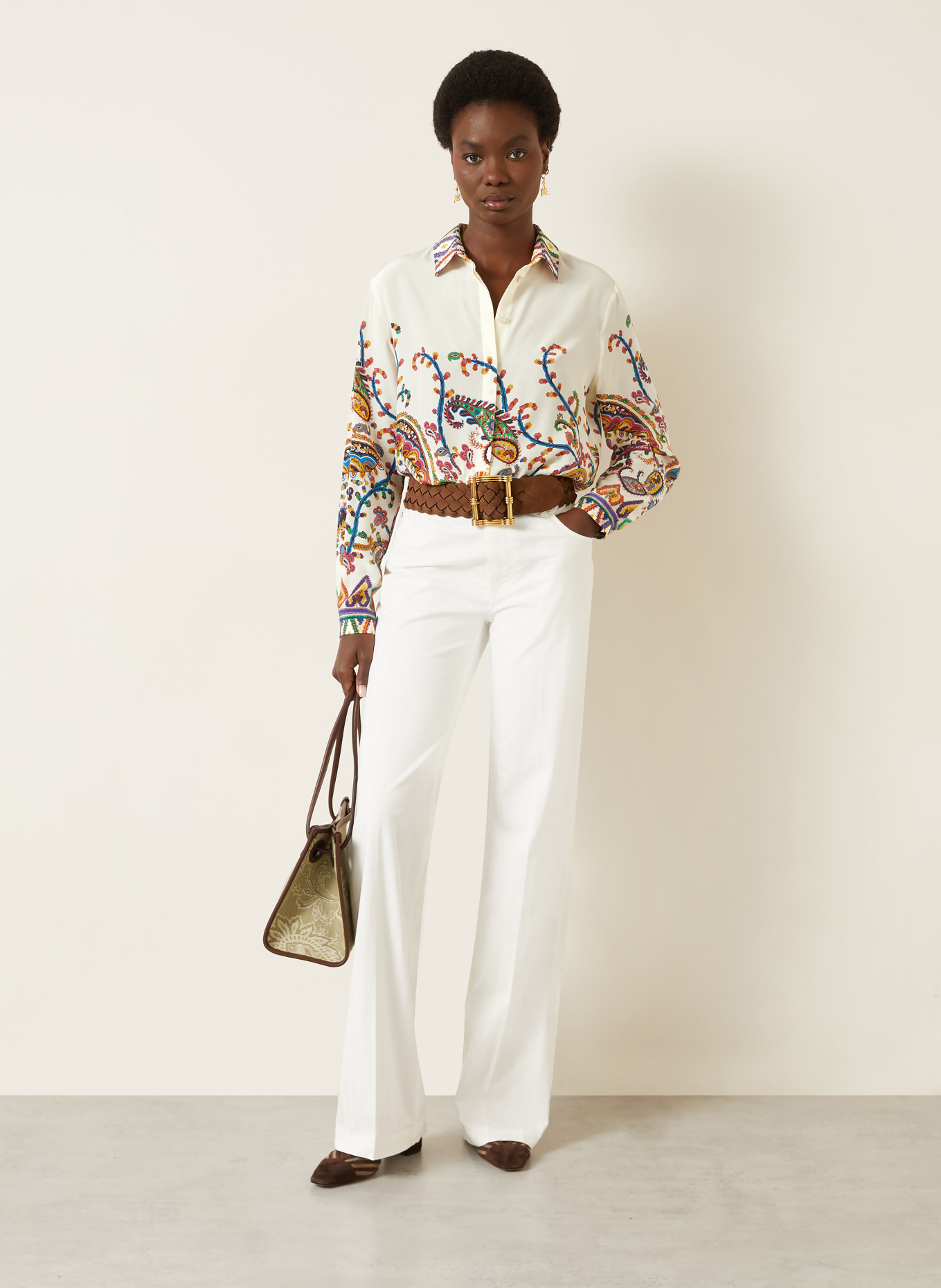 ETRO Hemdbluse aus Seide: ECRU / ROT / BLAU