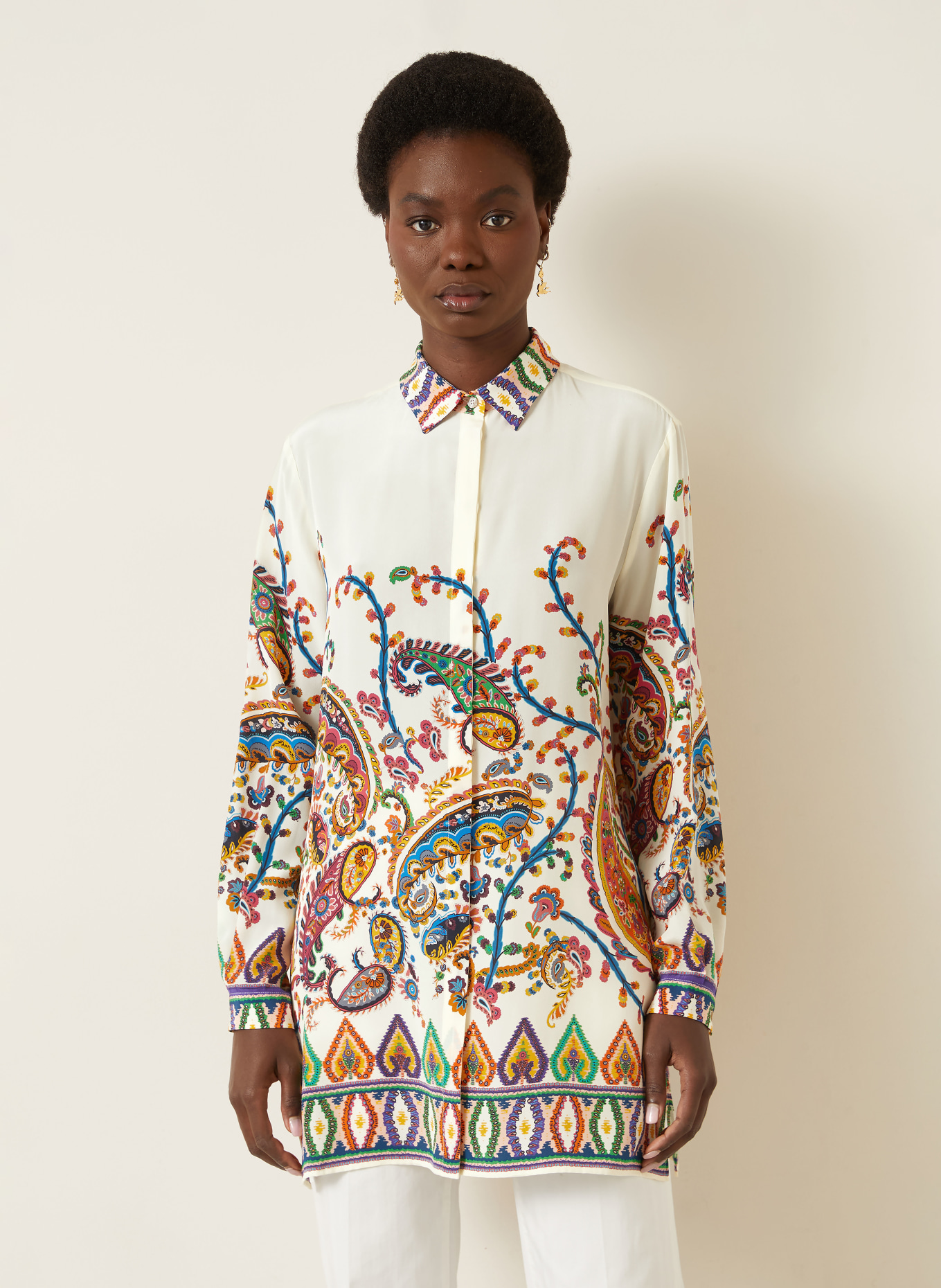 ETRO Hemdbluse aus Seide: ECRU / ROT / BLAU