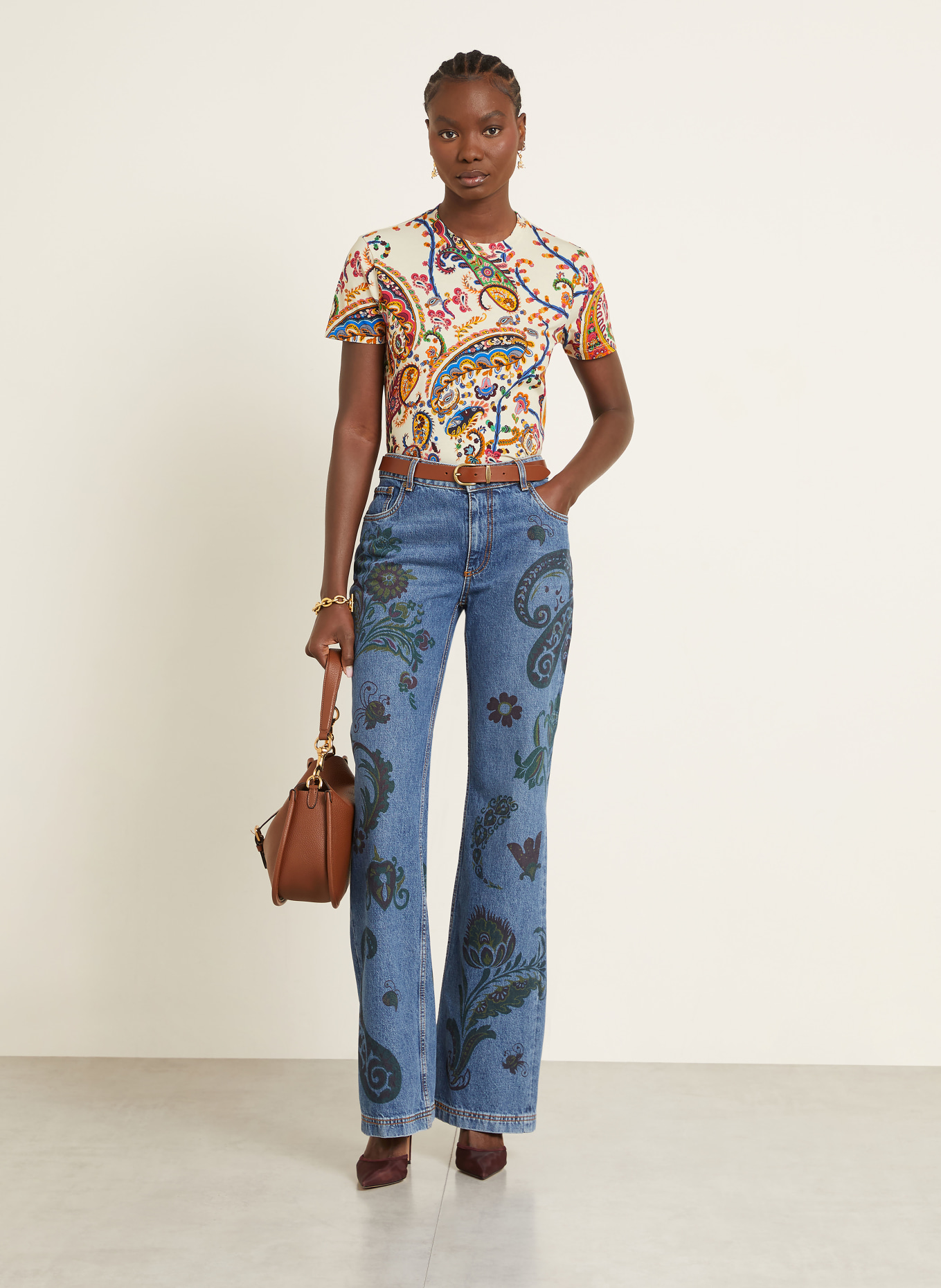 ETRO T-Shirt: CREME / ORANGE / BLAU