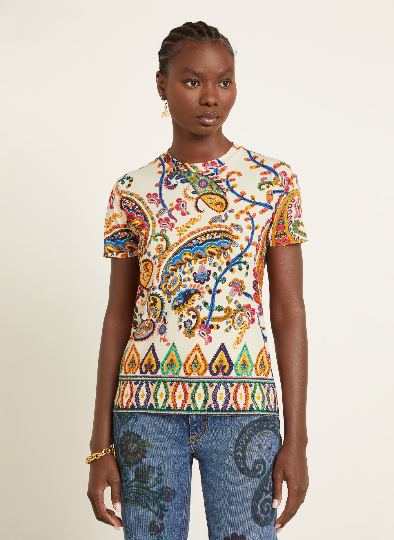 ETRO T-Shirt: CREME / ORANGE / BLAU