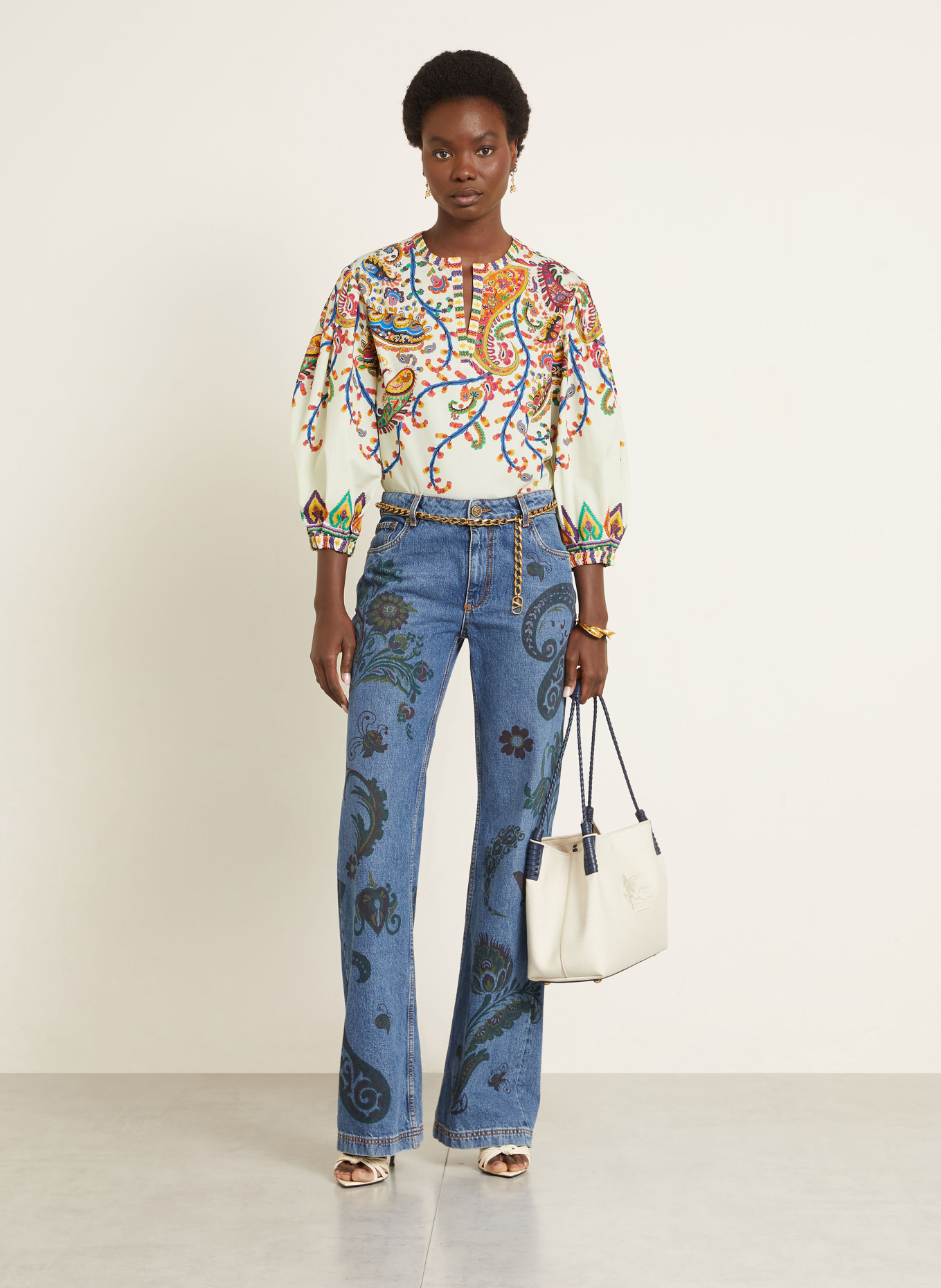 ETRO Blusenshirt mit 3/4-Arm: CREME / PINK / BLAU