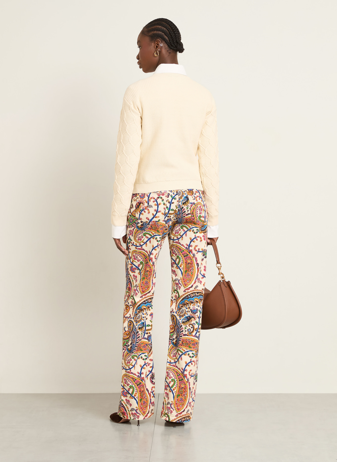 ETRO Bootcut Jeans: CREME / ORANGE / BLAU